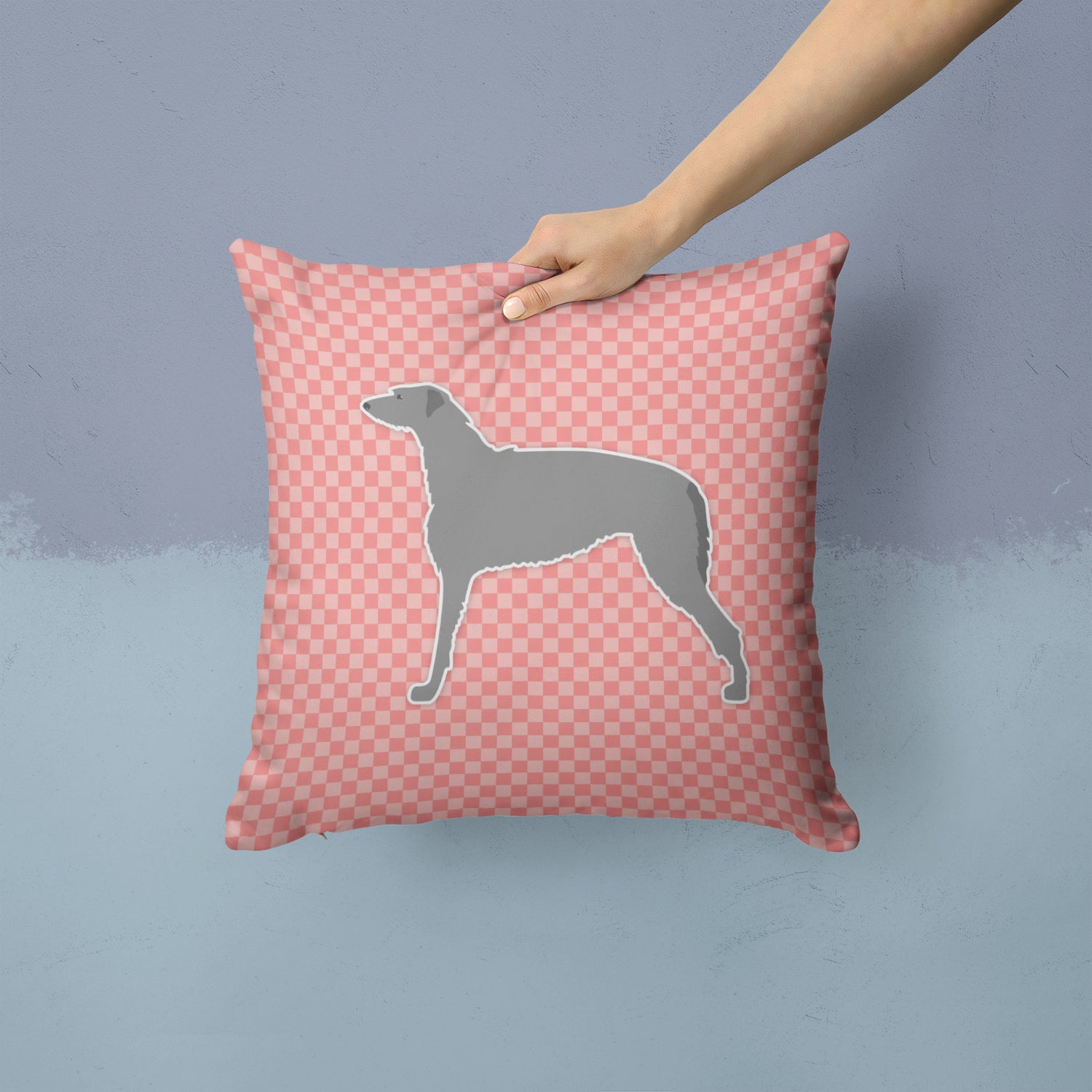 Scottish Deerhound Checkerboard Pink Fabric Decorative Pillow BB3596PW1414 - the-store.com
