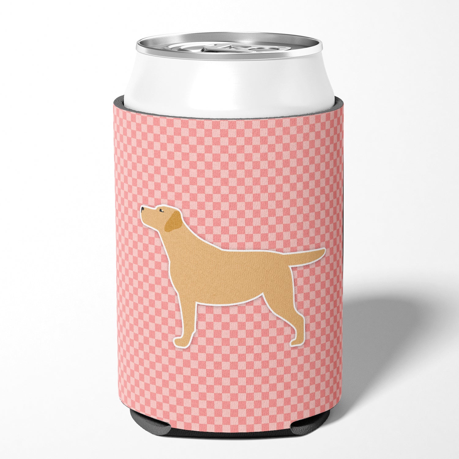 Yellow Labrador Retriever Checkerboard Pink Can or Bottle Hugger BB3597CC