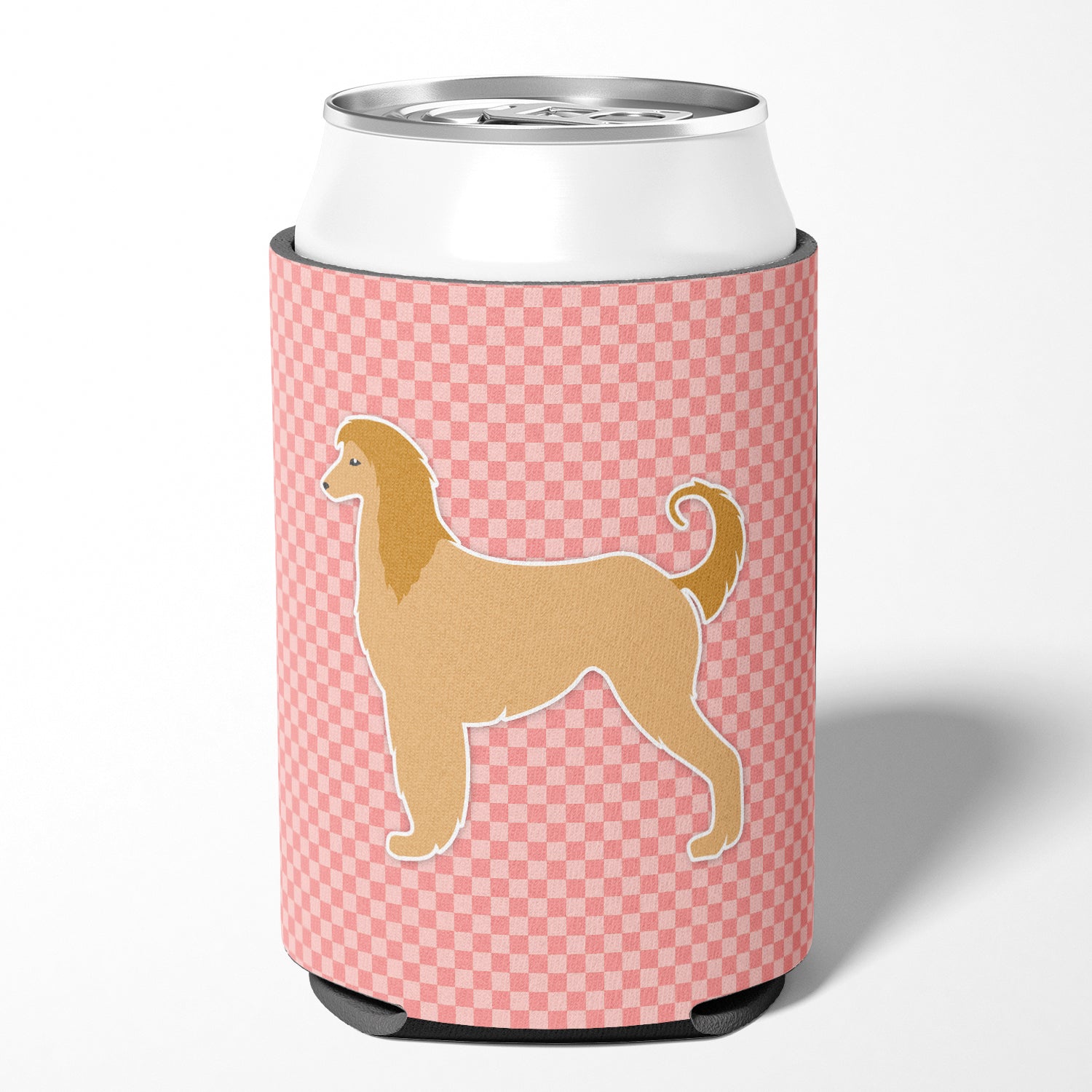 Afghan Hound Checkerboard Pink Can or Bottle Hugger BB3606CC