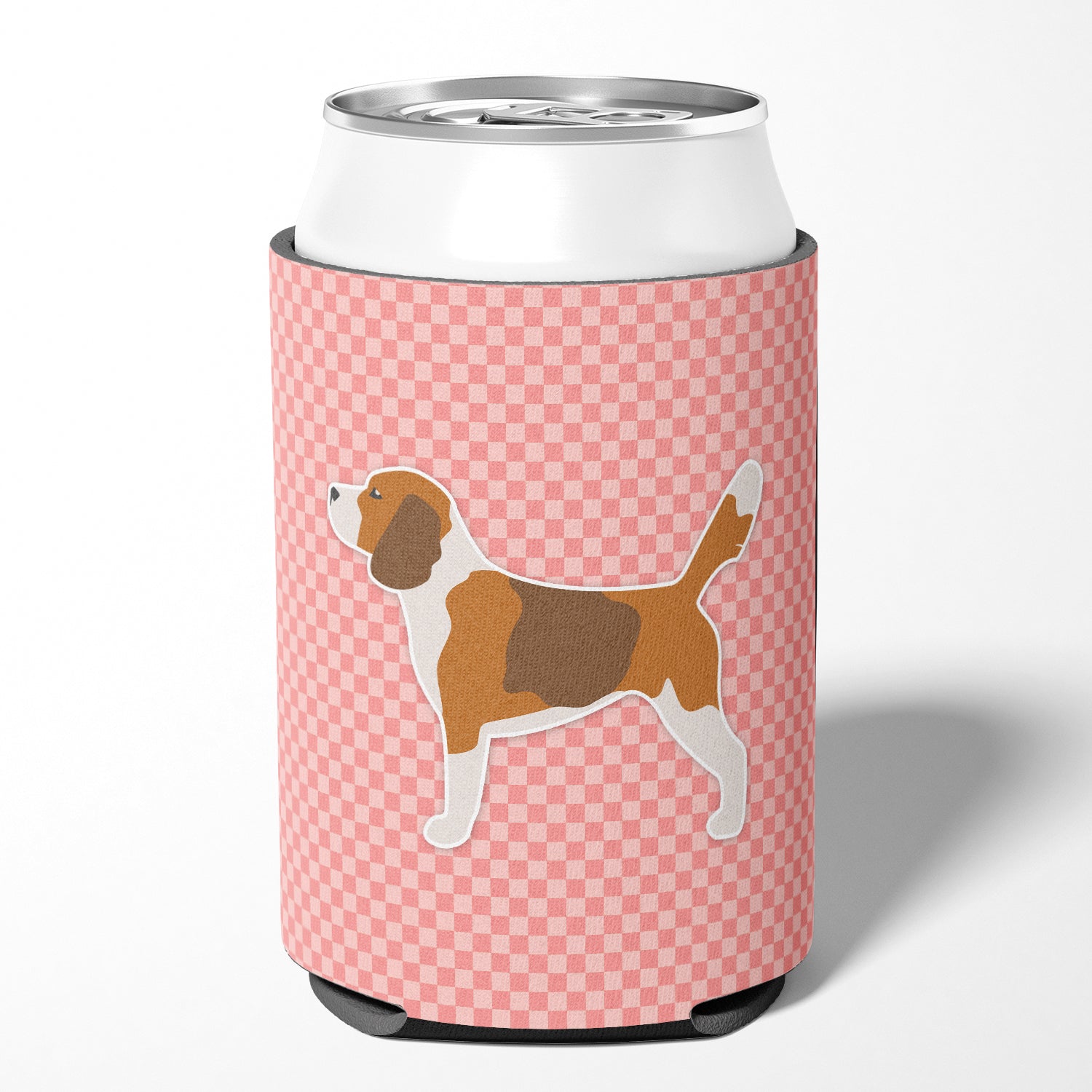 Beagle Checkerboard Pink Can or Bottle Hugger BB3610CC
