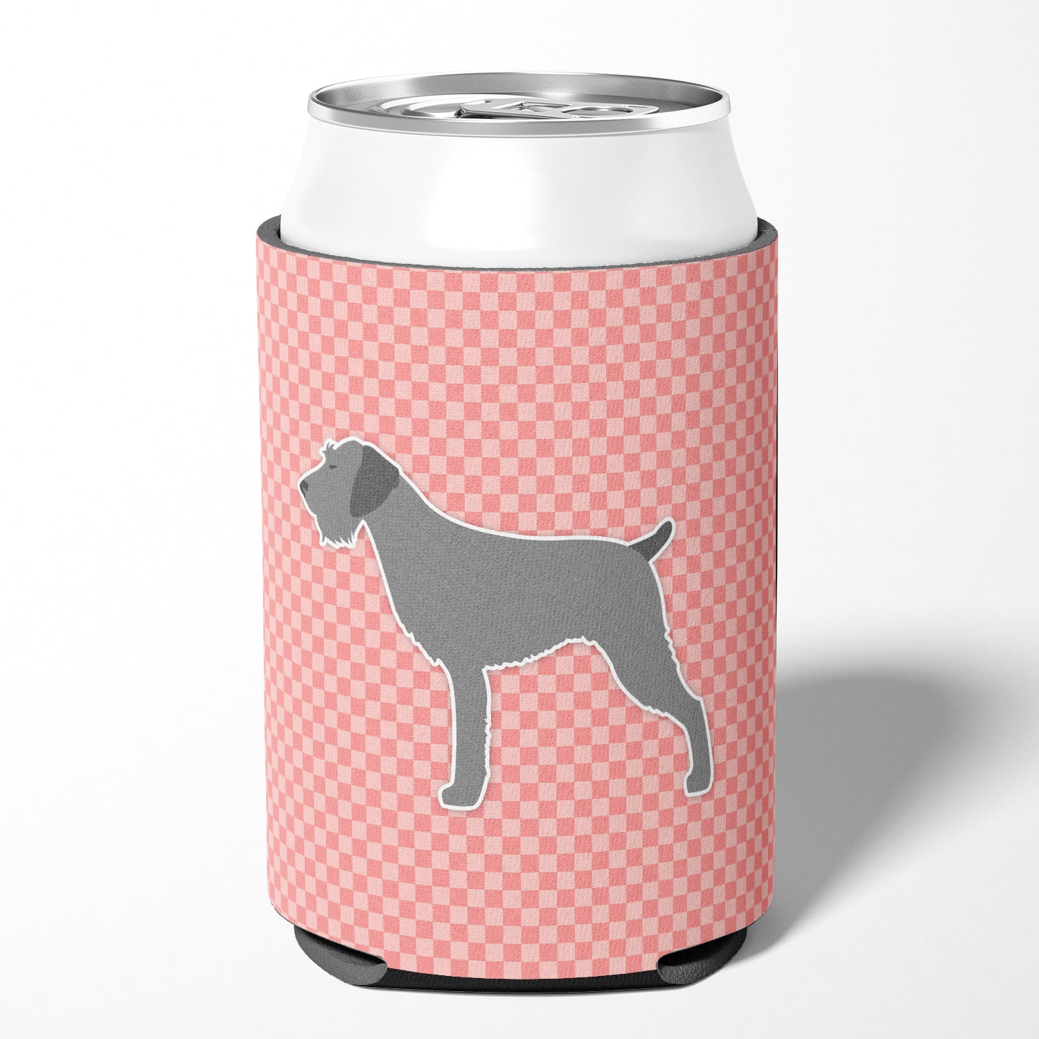 German Wirehaired Pointer Checkerboard Pink Can or Bottle Hugger BB3611CC
