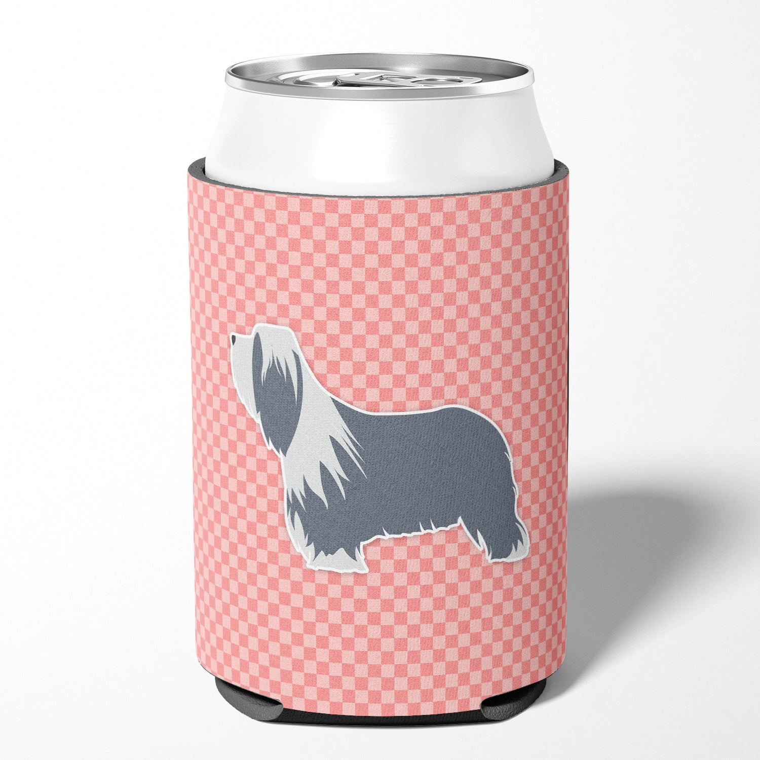 Bearded Collie Checkerboard Pink Can or Bottle Hugger BB3617CC