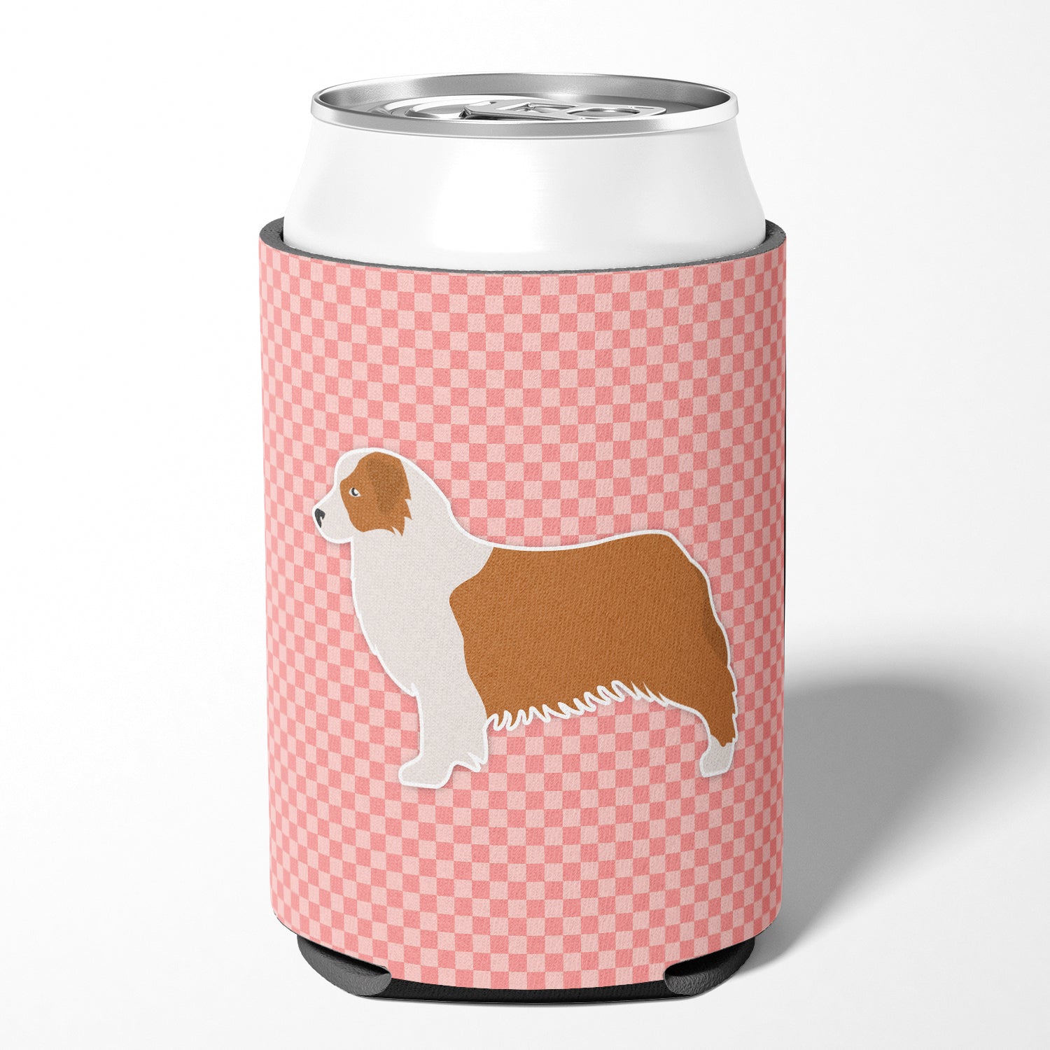 Australian Shepherd Dog Checkerboard Pink Can or Bottle Hugger BB3633CC