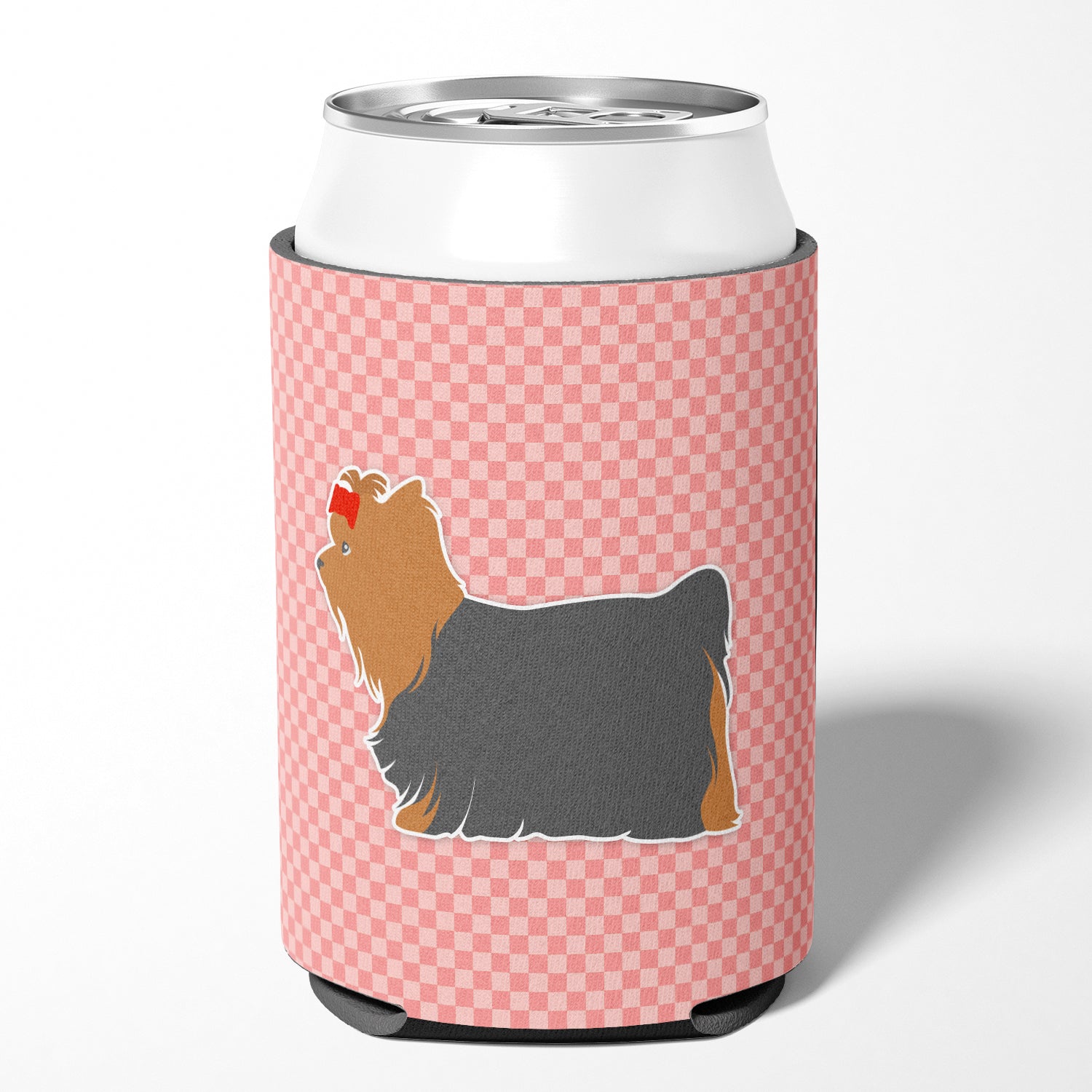 Yorkshire Terrier Yorkie Checkerboard Pink Can or Bottle Hugger BB3634CC