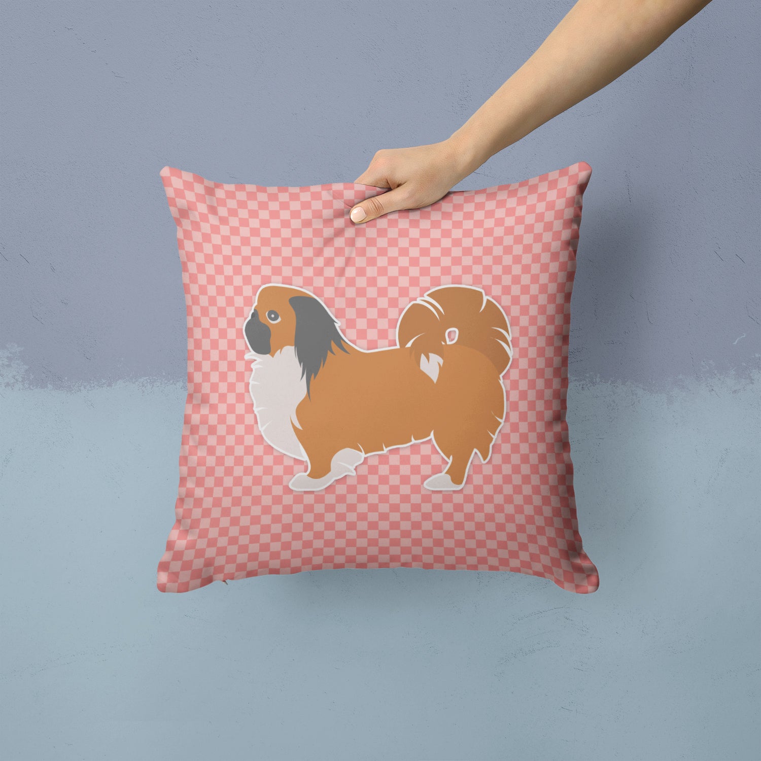 Pekingese Checkerboard Pink Fabric Decorative Pillow BB3638PW1414 - the-store.com