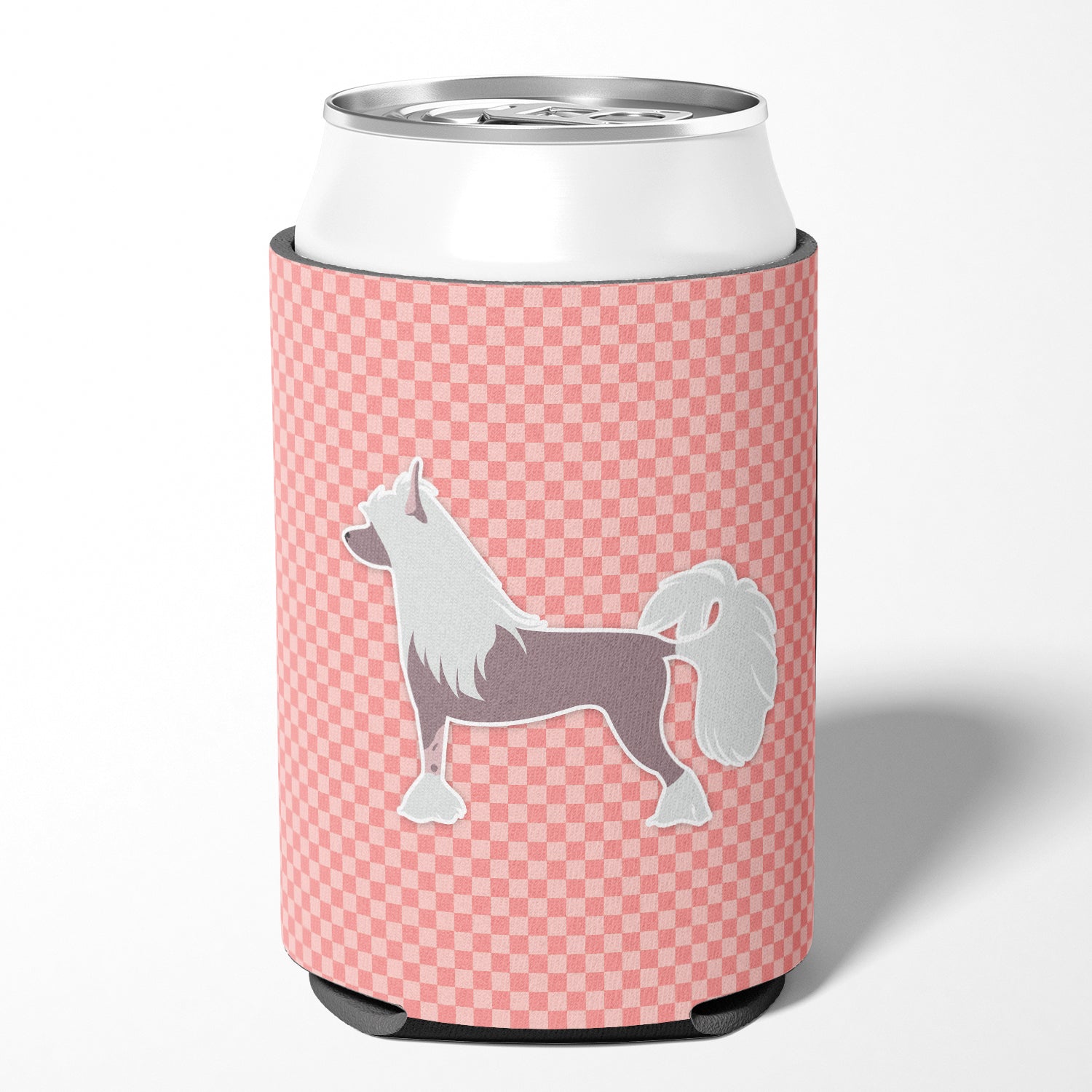 Chinese Crested Checkerboard Pink Can or Bottle Hugger BB3643CC