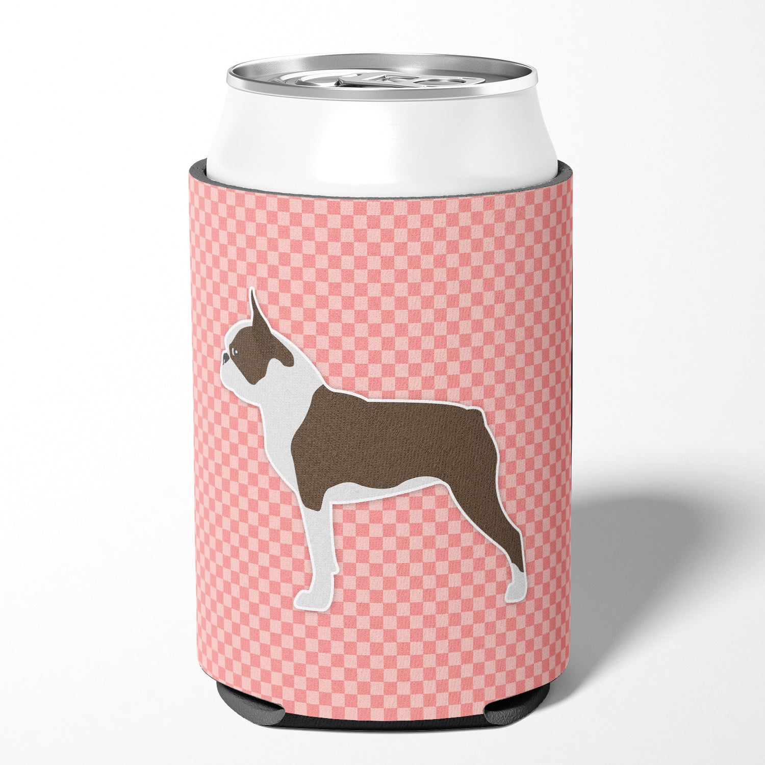 Boston Terrier Checkerboard Pink Can or Bottle Hugger BB3644CC  the-store.com.