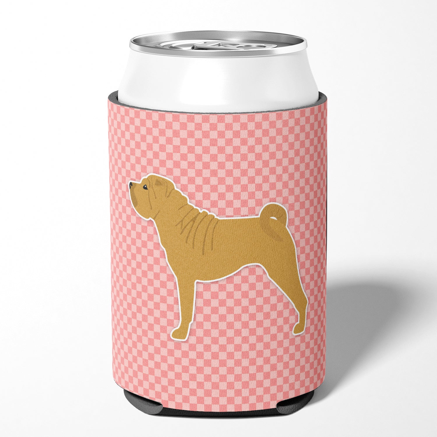 Shar Pei Merry Checkerboard Pink Can or Bottle Hugger BB3652CC