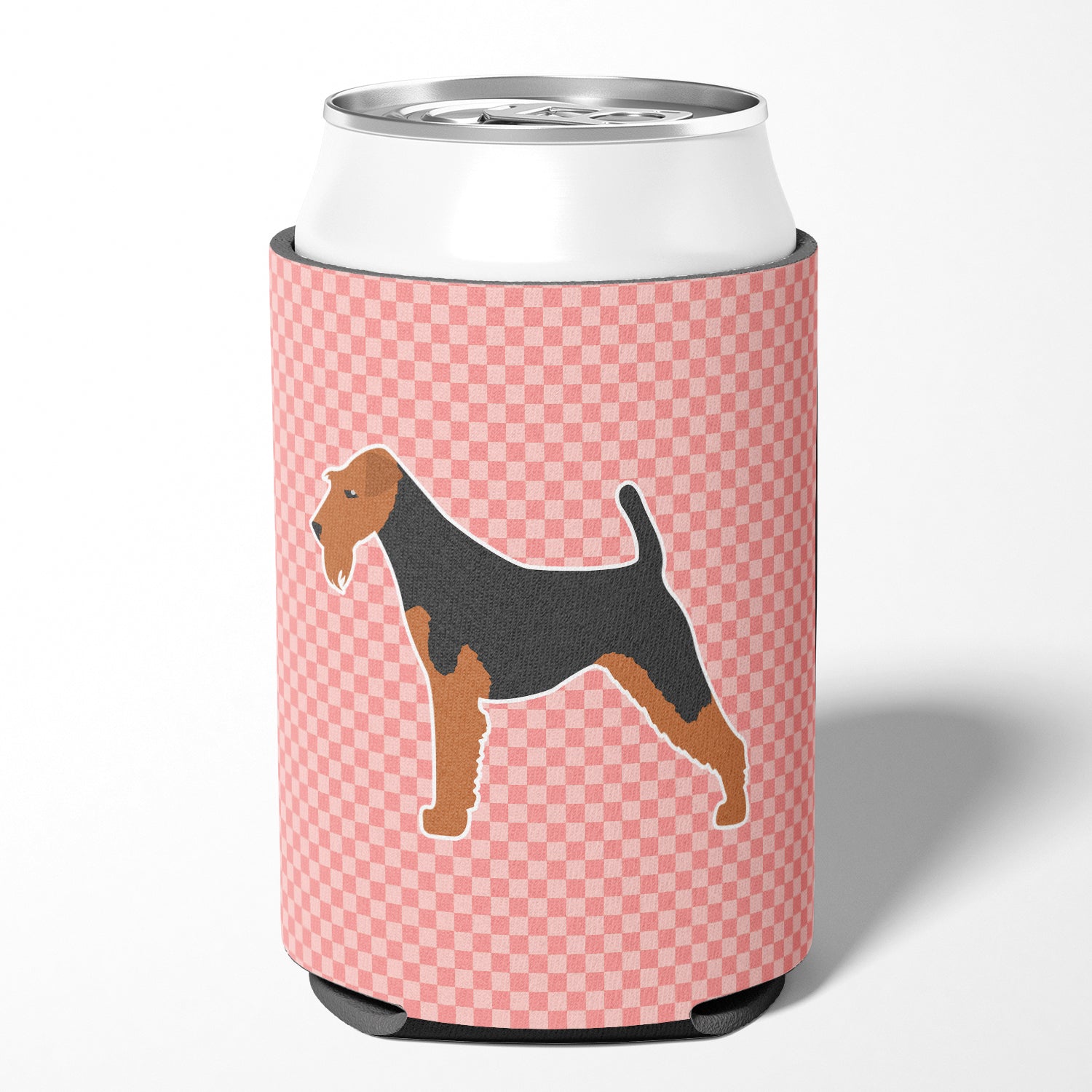 Airedale Terrier Checkerboard Pink Can or Bottle Hugger BB3657CC