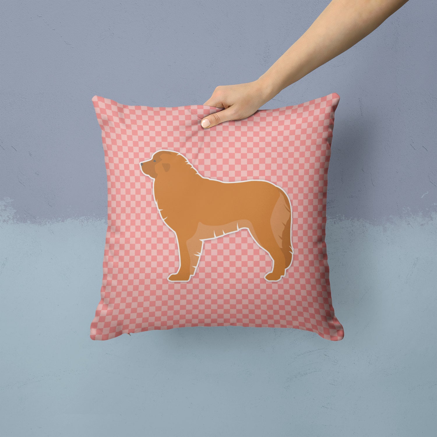 Leonberger Checkerboard Pink Fabric Decorative Pillow BB3658PW1414 - the-store.com