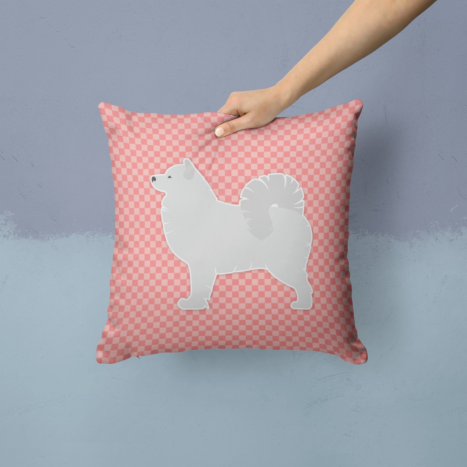 Samoyed Checkerboard Pink Fabric Decorative Pillow BB3659PW1414 - the-store.com