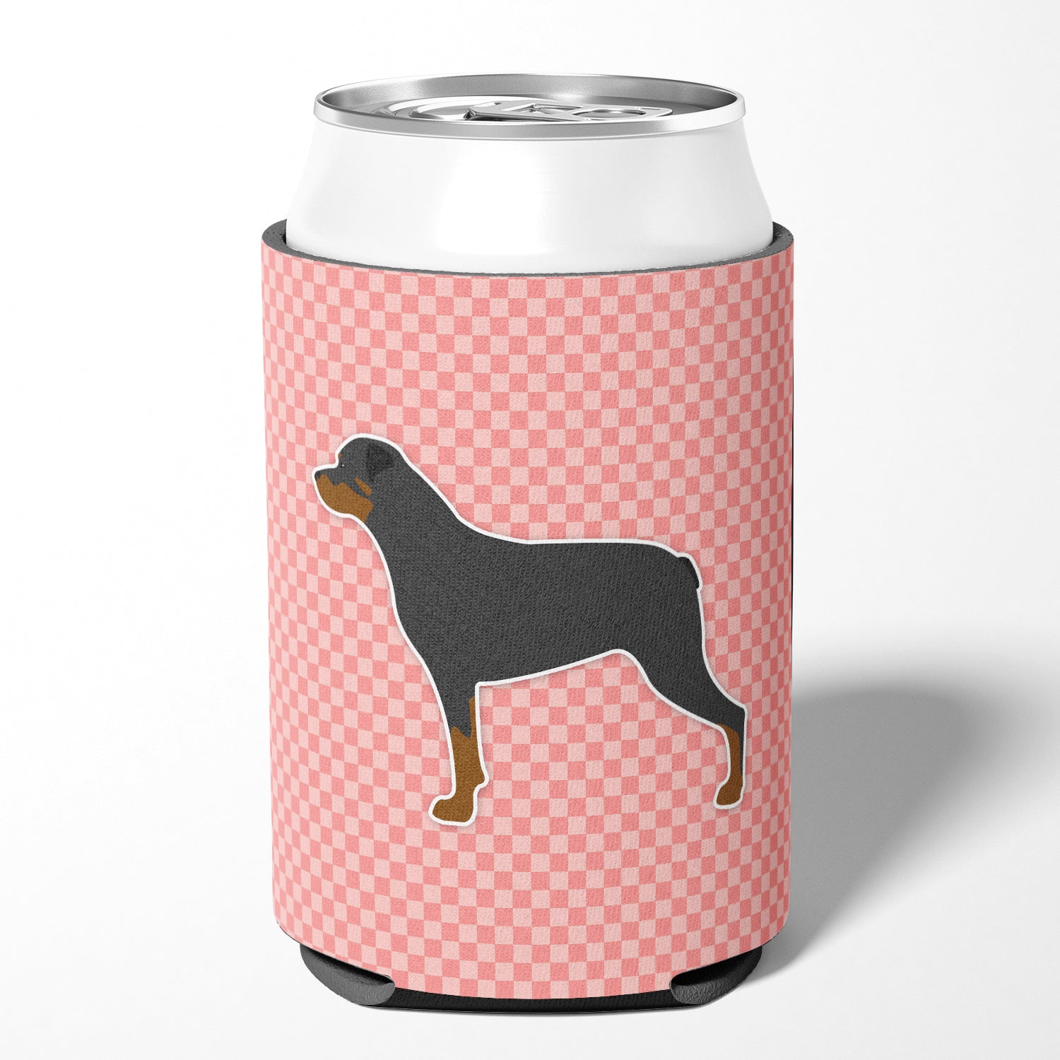 Rottweiler Checkerboard Pink Can or Bottle Hugger BB3666CC