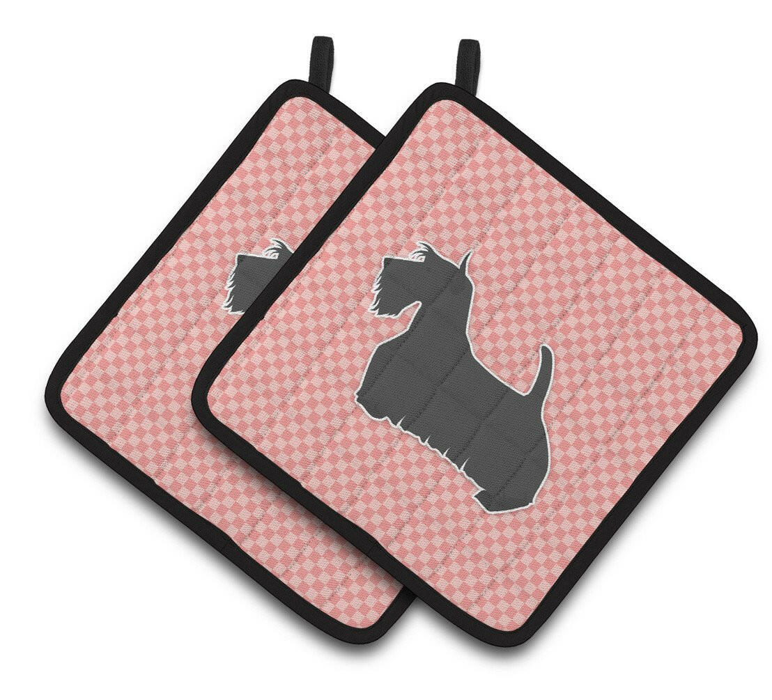Scottish Terrier Checkerboard Pink Pair of Pot Holders BB3669PTHD by Caroline&#39;s Treasures