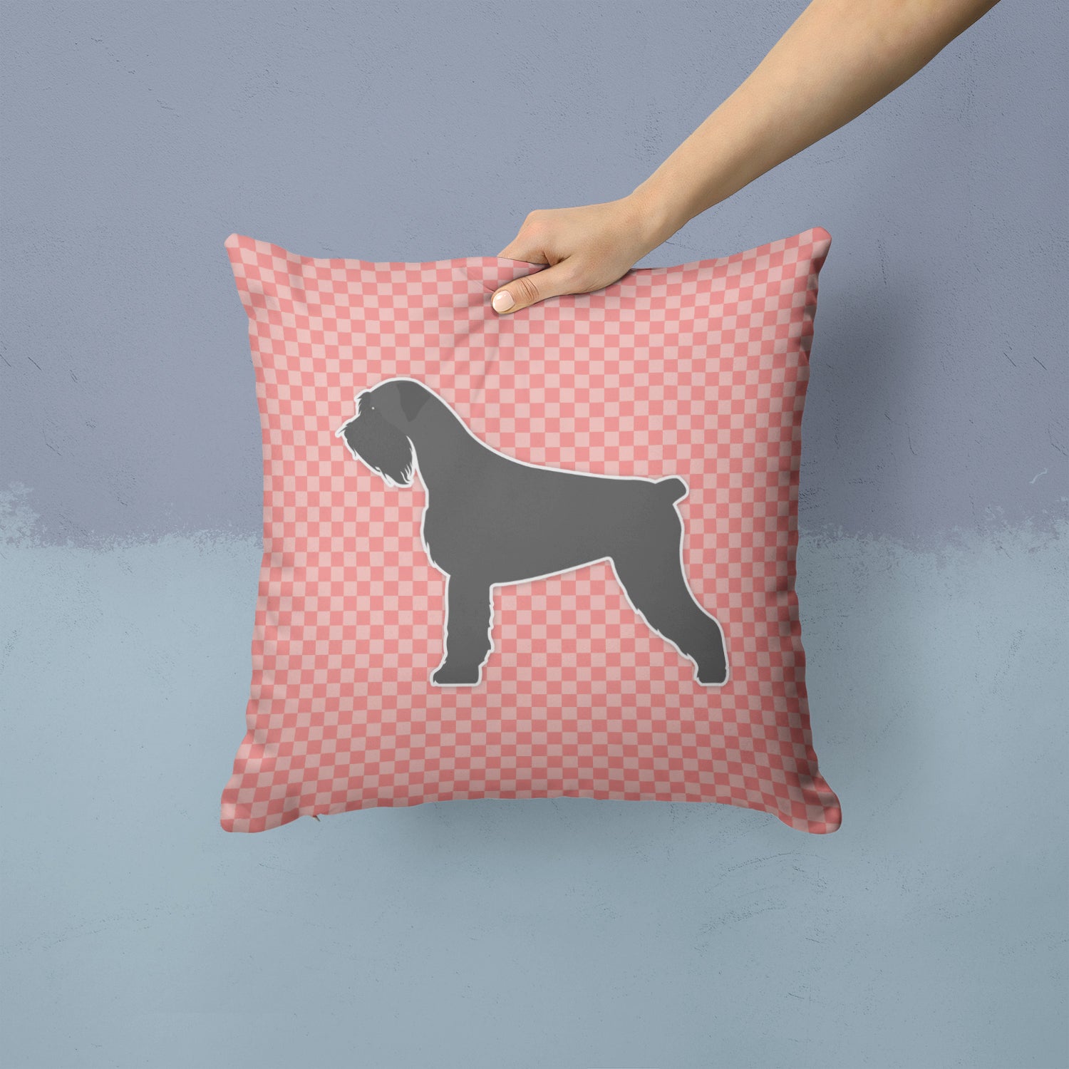 Giant Schnauzer Checkerboard Pink Fabric Decorative Pillow BB3673PW1414 - the-store.com