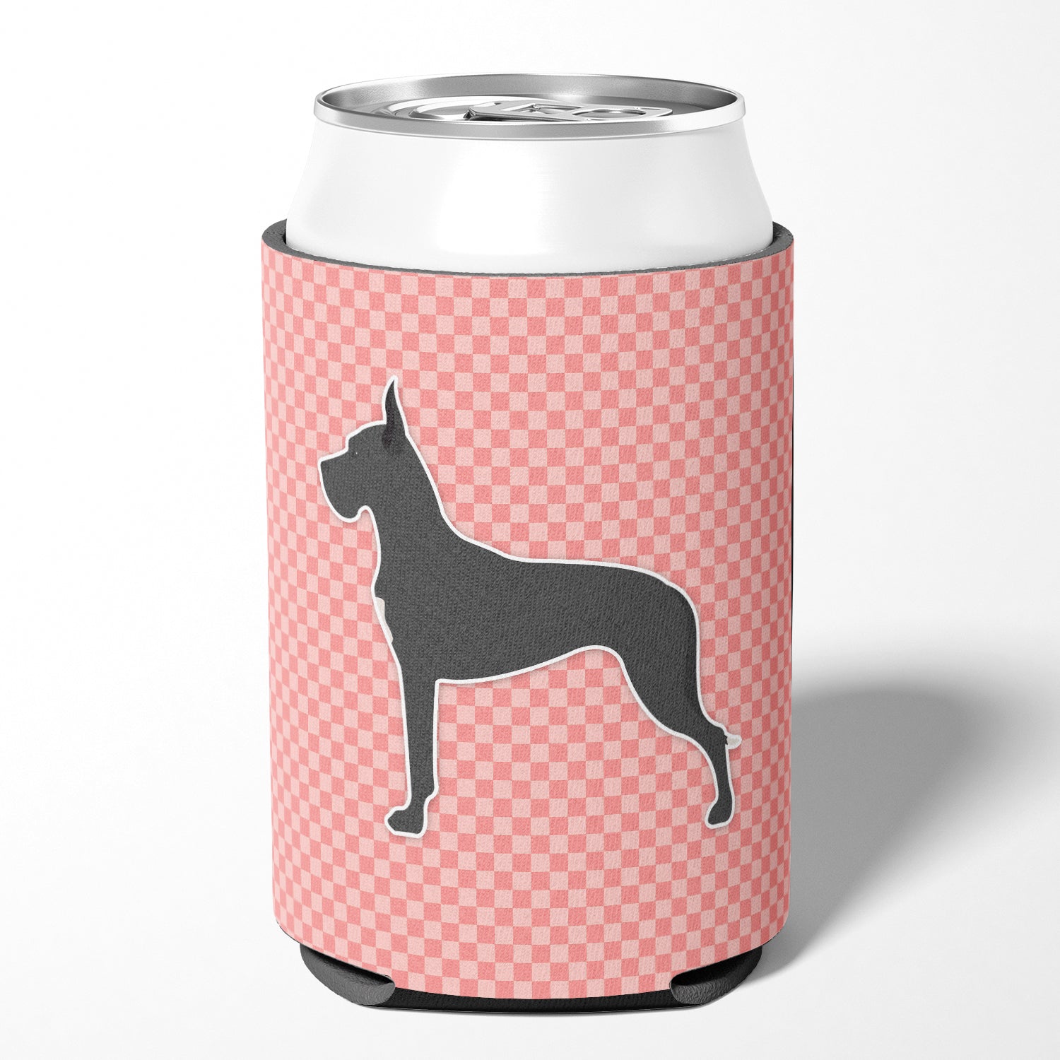 Great Dane Checkerboard Pink Can or Bottle Hugger BB3675CC
