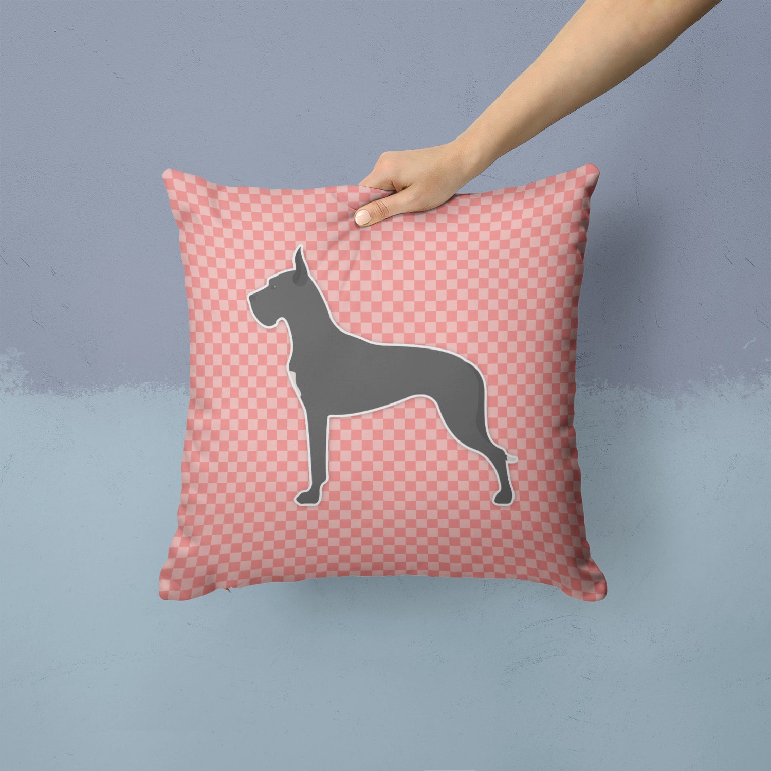 Great Dane Checkerboard Pink Fabric Decorative Pillow BB3675PW1414 - the-store.com