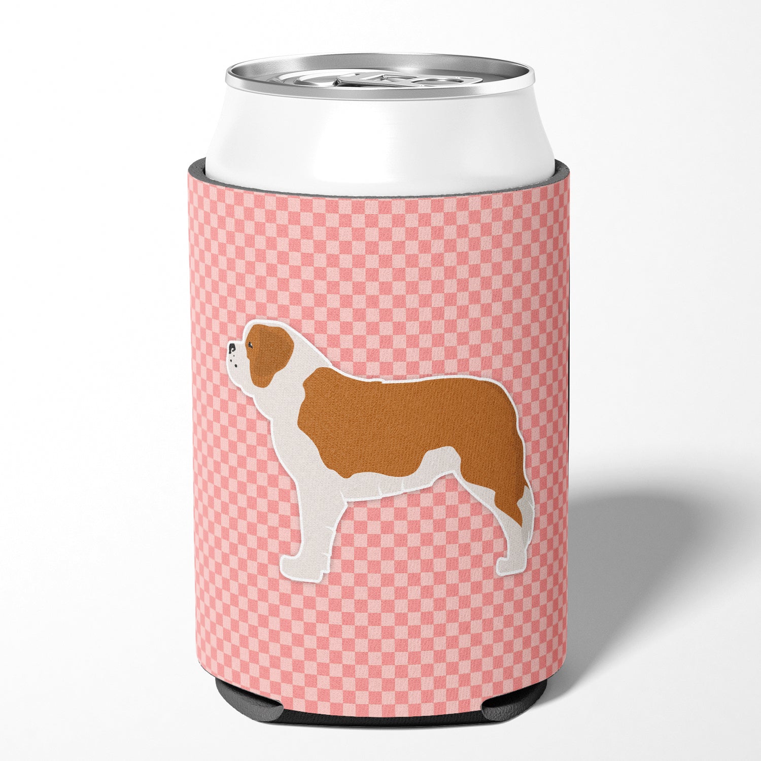 Saint Bernard Checkerboard Pink Can or Bottle Hugger BB3676CC
