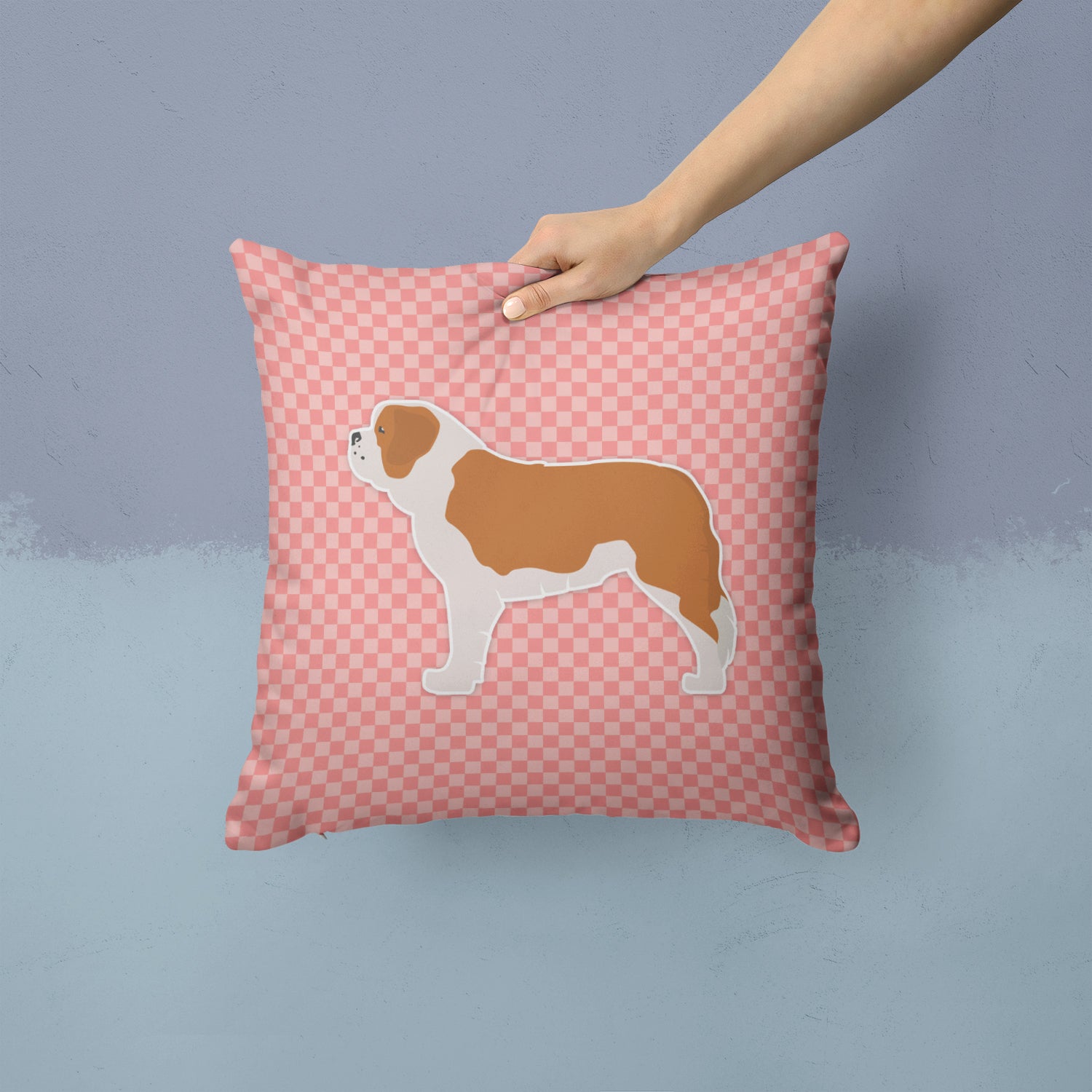 Saint Bernard Checkerboard Pink Fabric Decorative Pillow BB3676PW1414 - the-store.com