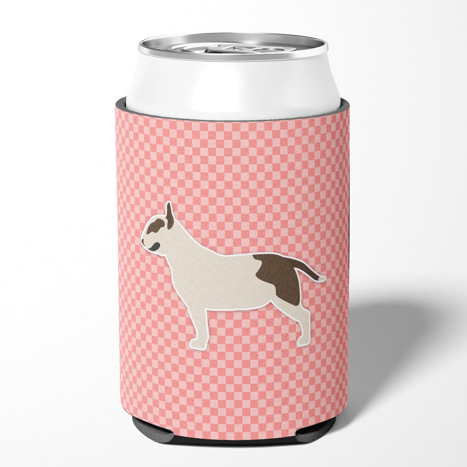 Bull Terrier Checkerboard Pink Can or Bottle Hugger BB3678CC  the-store.com.