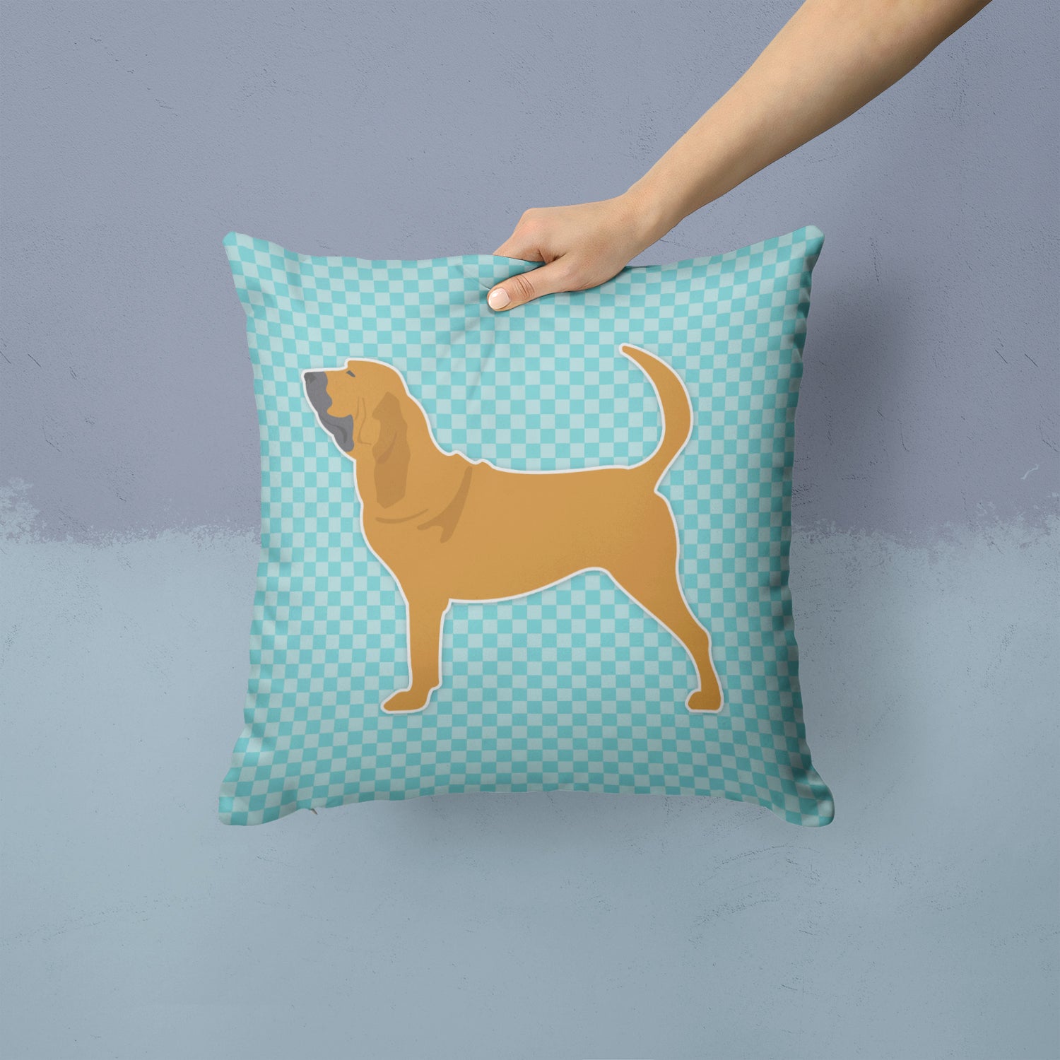 Bloodhound  Checkerboard Blue Fabric Decorative Pillow BB3684PW1414 - the-store.com