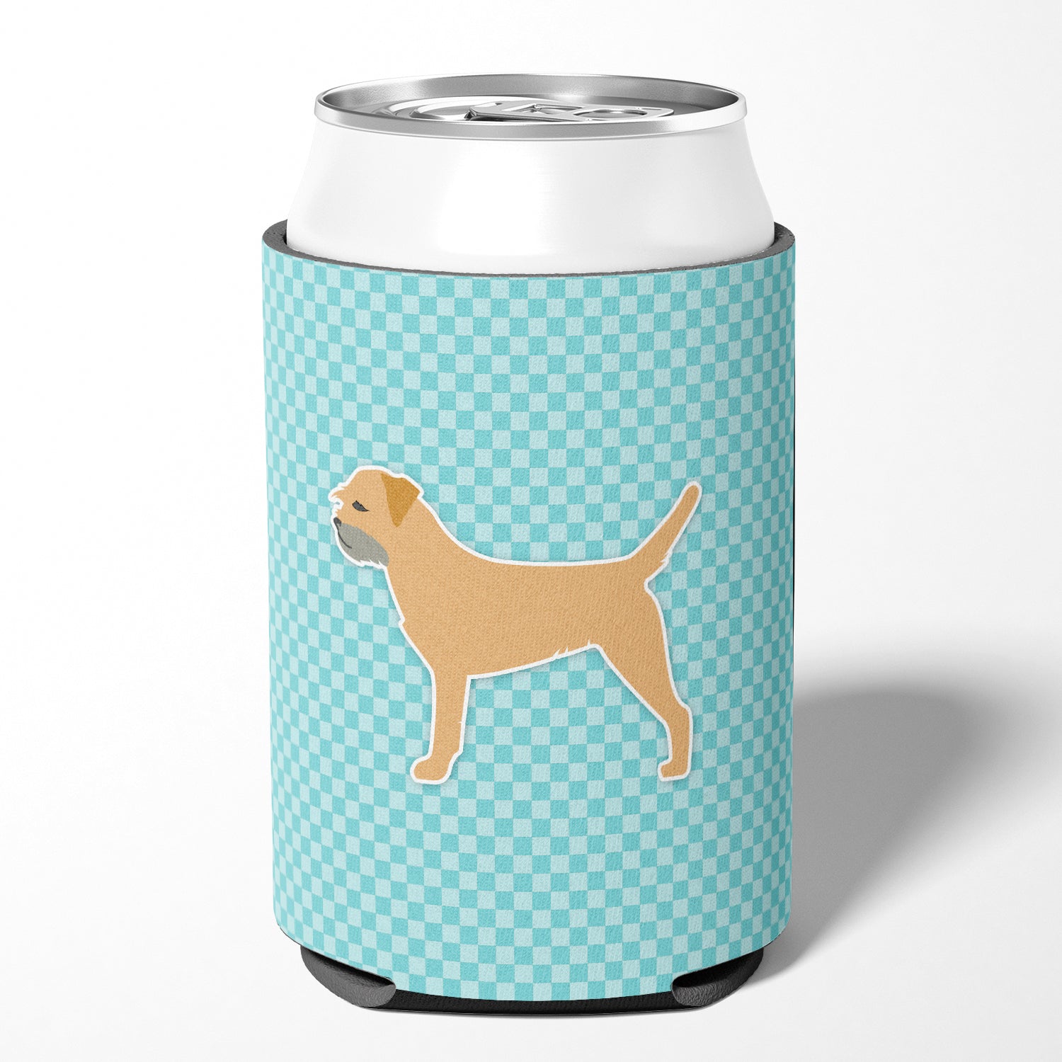 Border Terrier  Checkerboard Blue Can or Bottle Hugger BB3689CC