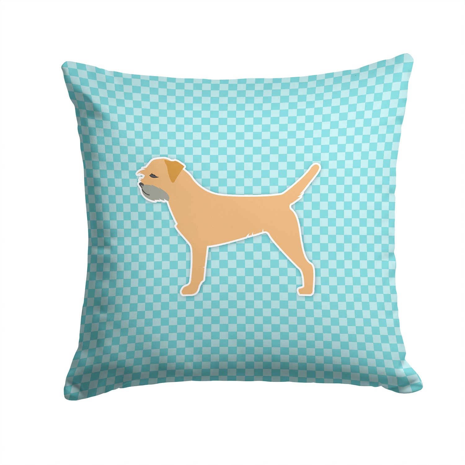 Border Terrier  Checkerboard Blue Fabric Decorative Pillow BB3689PW1414 - the-store.com