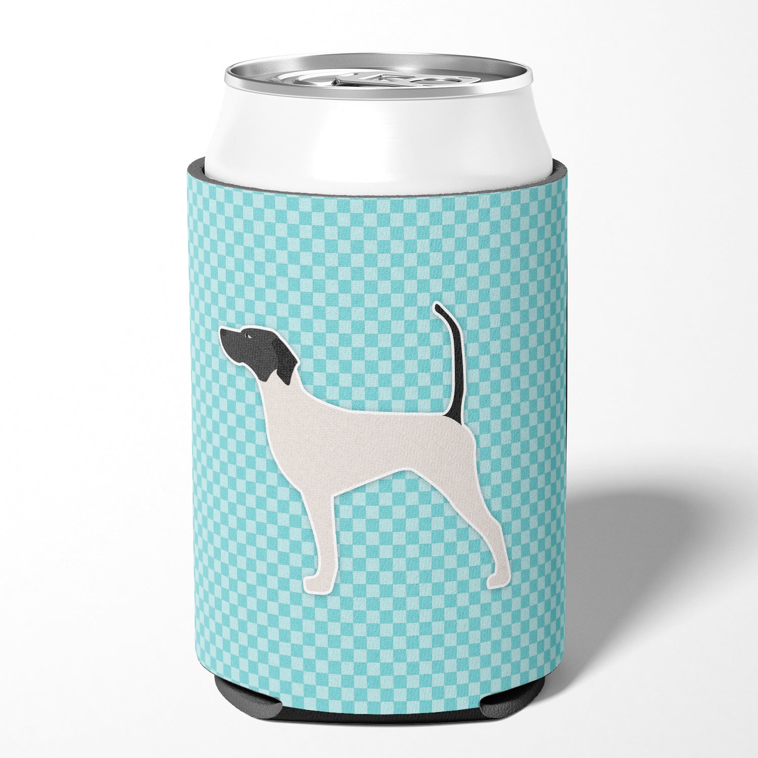 English Pointer  Checkerboard Blue Can or Bottle Hugger BB3695CC  the-store.com.