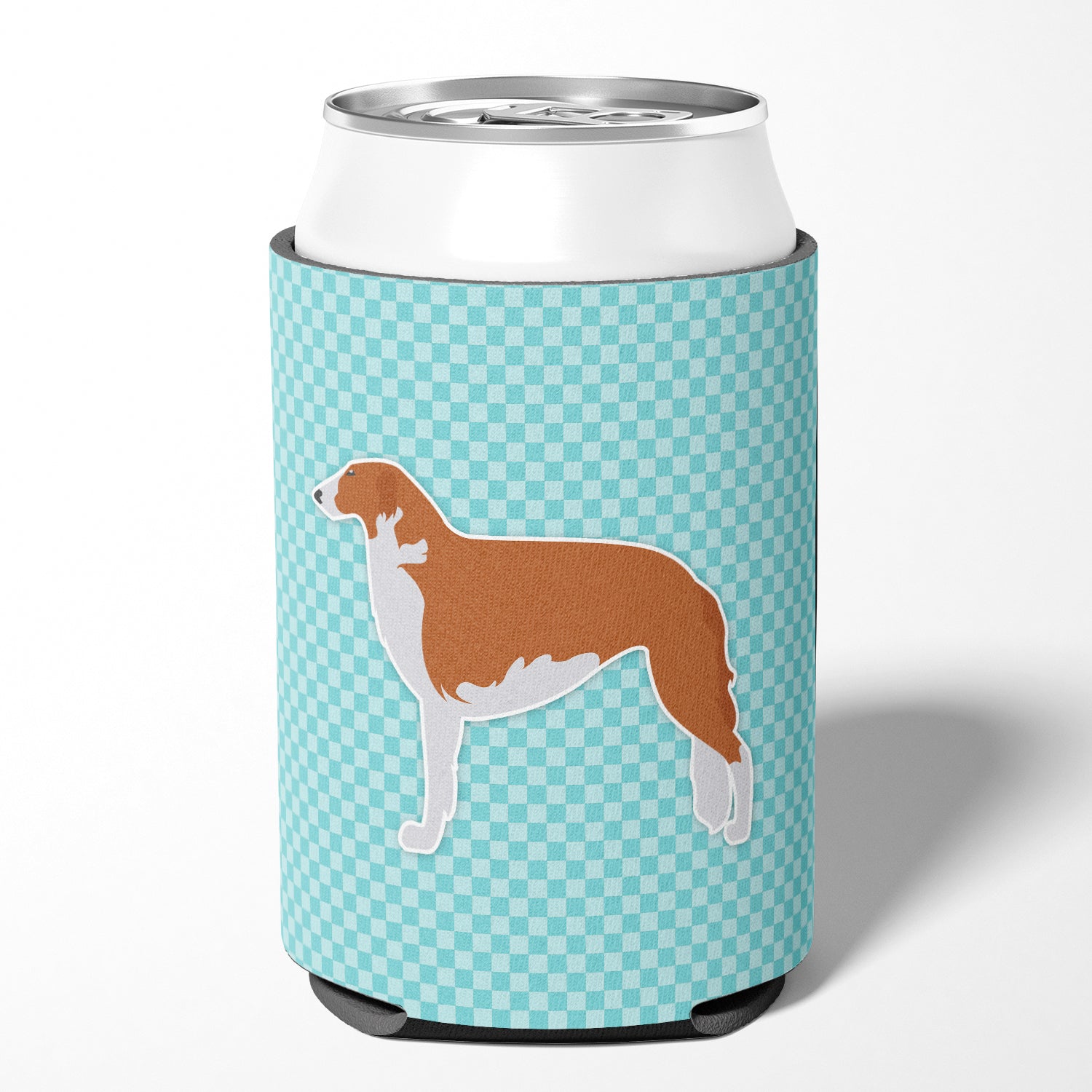 Borzoi Russian Greyhound  Checkerboard Blue Can or Bottle Hugger BB3699CC