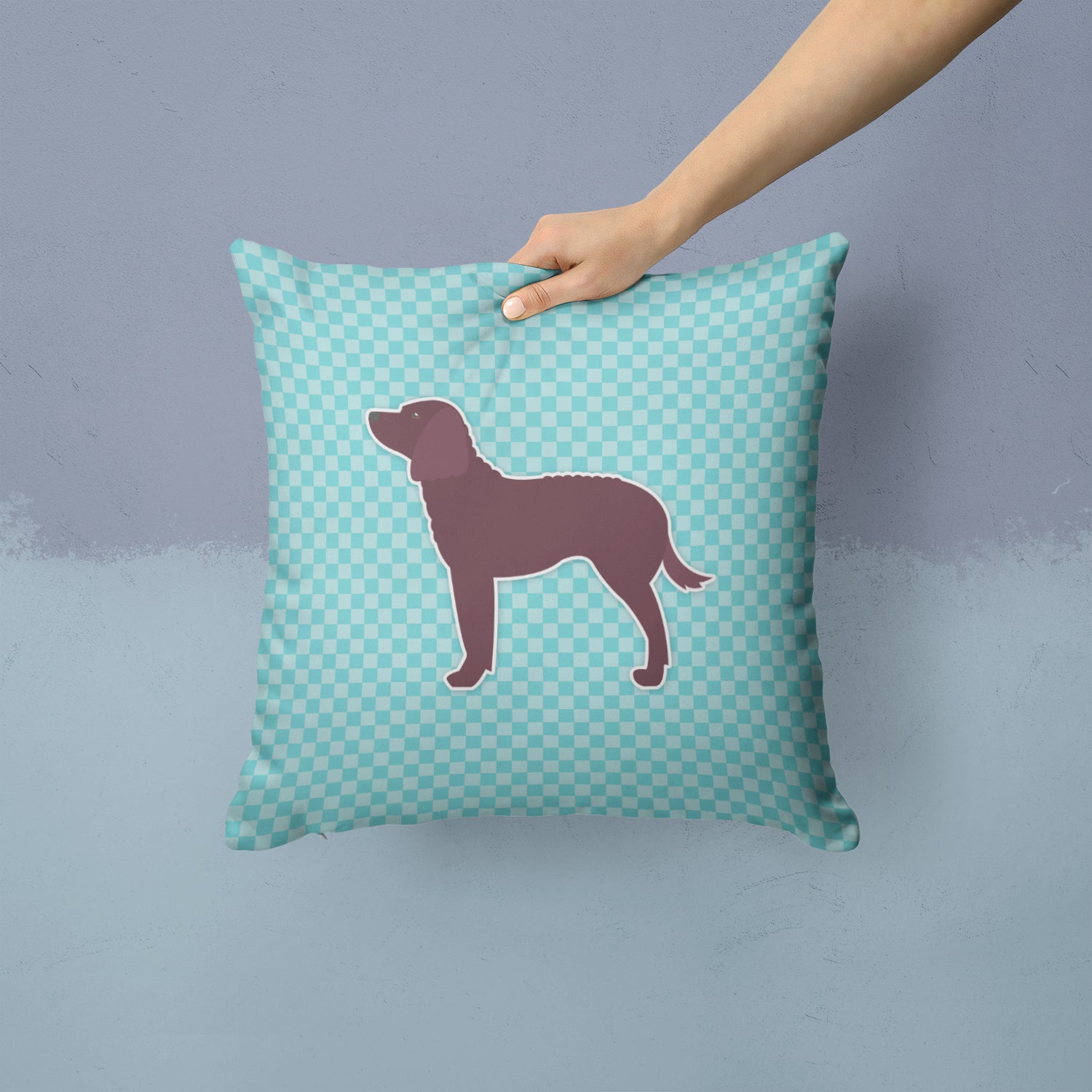 American Water Spaniel  Checkerboard Blue Fabric Decorative Pillow BB3701PW1414 - the-store.com