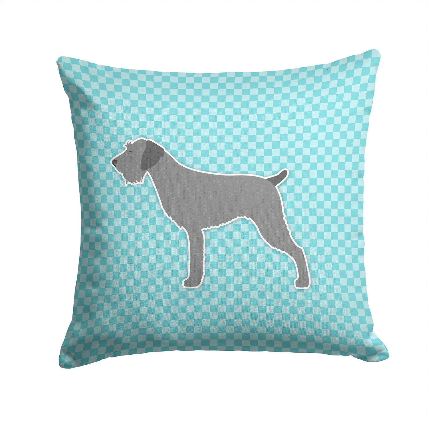 German Wirehaired Pointer Checkerboard Blue Fabric Decorative Pillow BB3711PW1414 - the-store.com