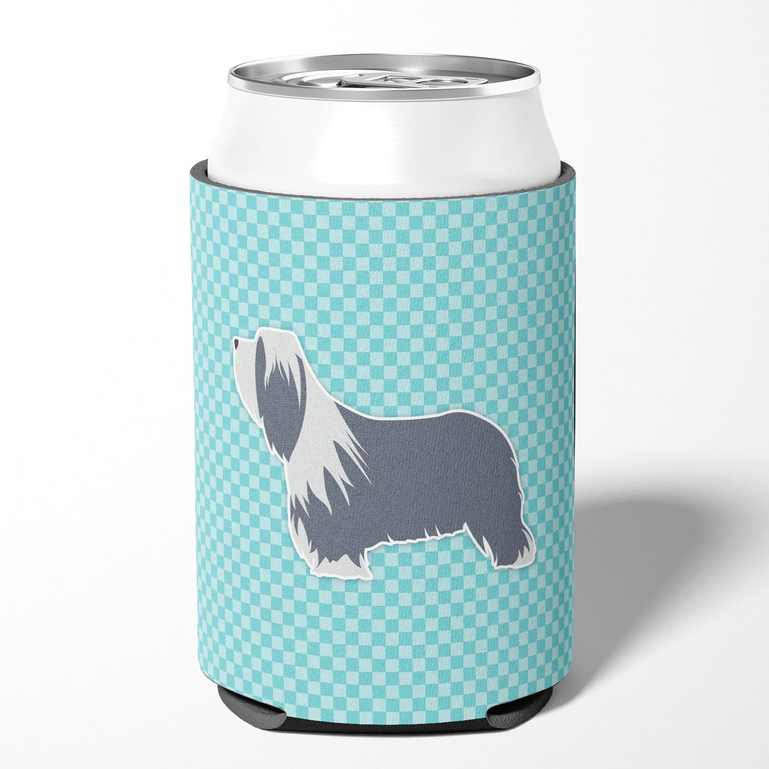 Bearded Collie Checkerboard Blue Can or Bottle Hugger BB3717CC