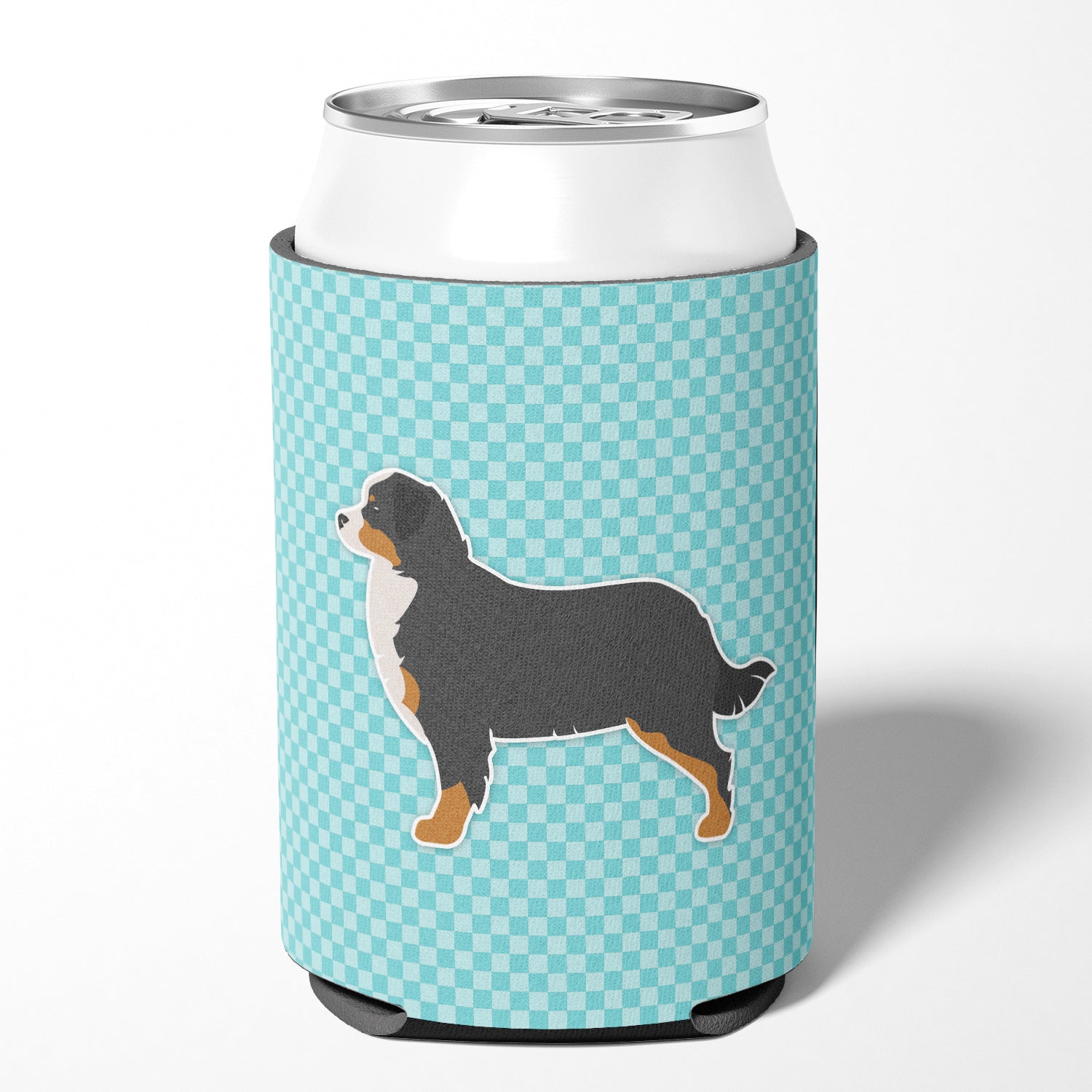 Bernese Mountain Dog Checkerboard Blue Can or Bottle Hugger BB3719CC