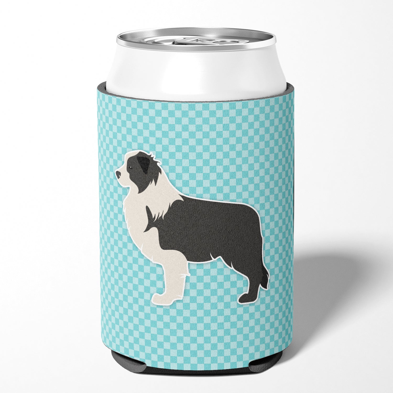 Black Border Collie Checkerboard Blue Can or Bottle Hugger BB3723CC  the-store.com.