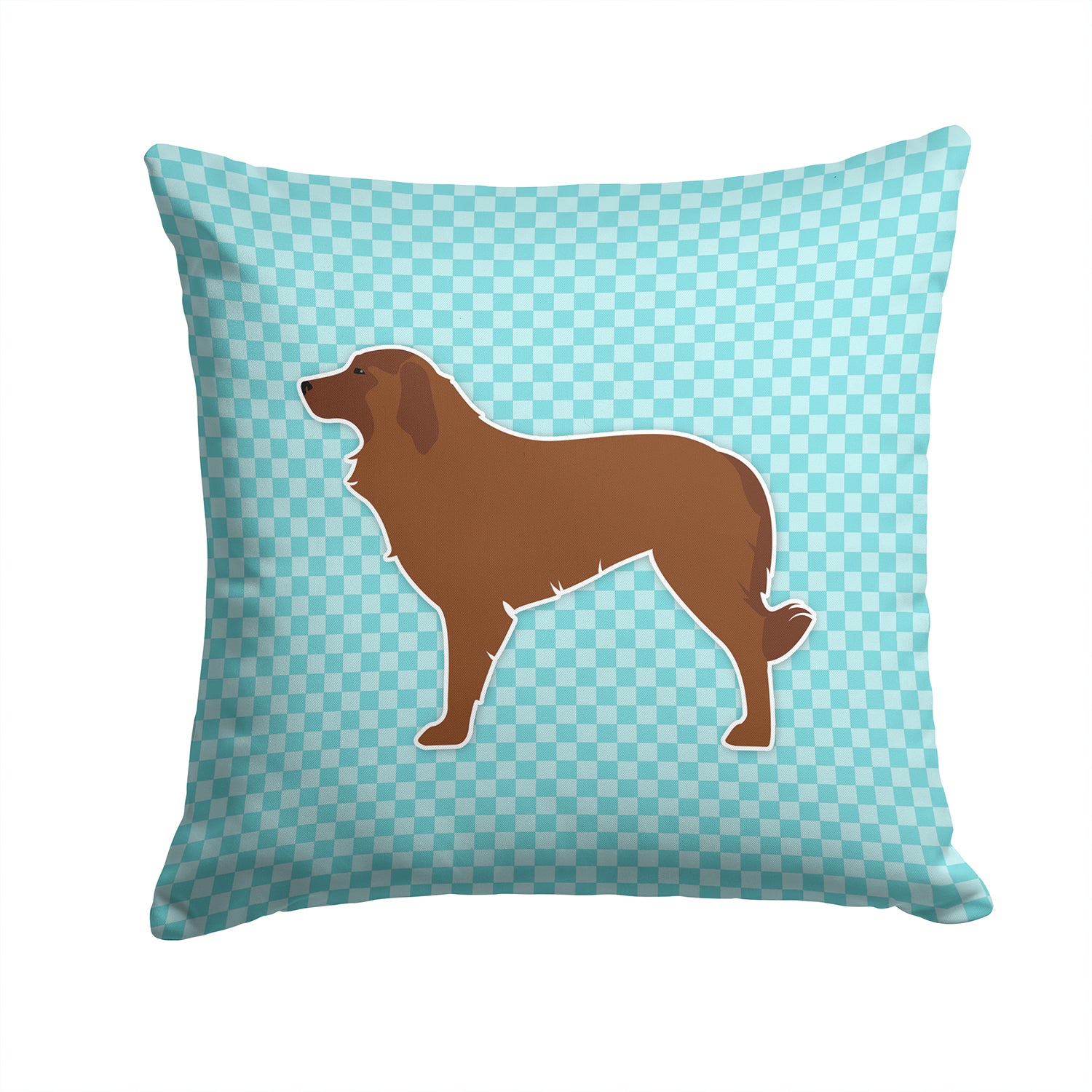 Portuguese Sheepdog Dog Checkerboard Blue Fabric Decorative Pillow BB3731PW1414 - the-store.com