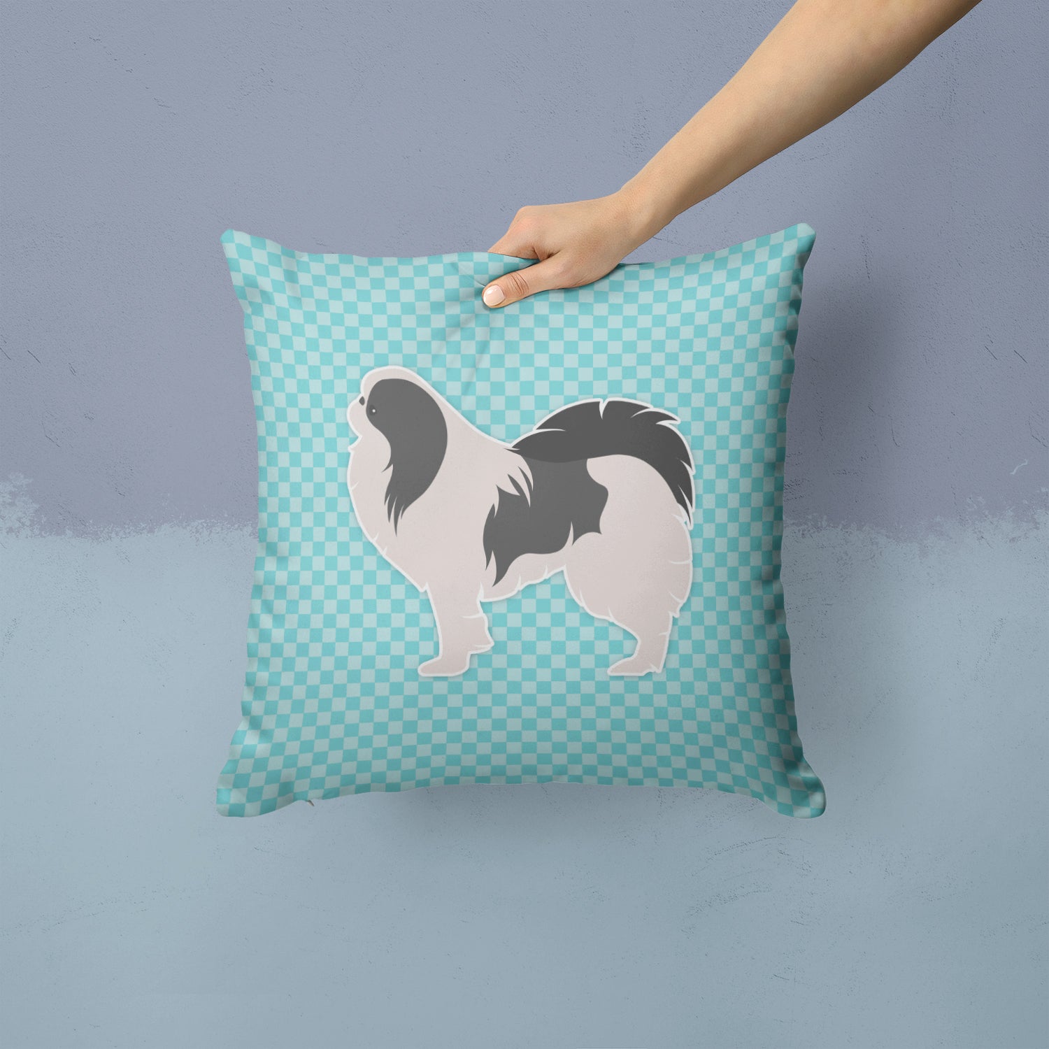 Japanese Chin Checkerboard Blue Fabric Decorative Pillow BB3737PW1414 - the-store.com
