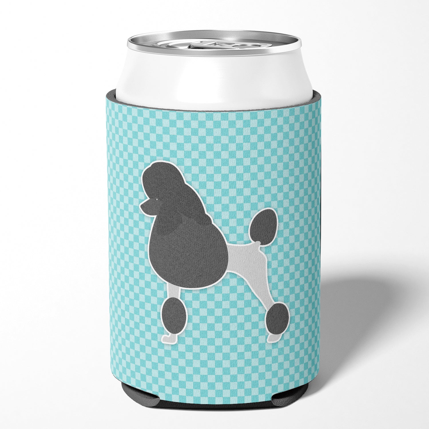 Poodle Checkerboard Blue Can or Bottle Hugger BB3739CC