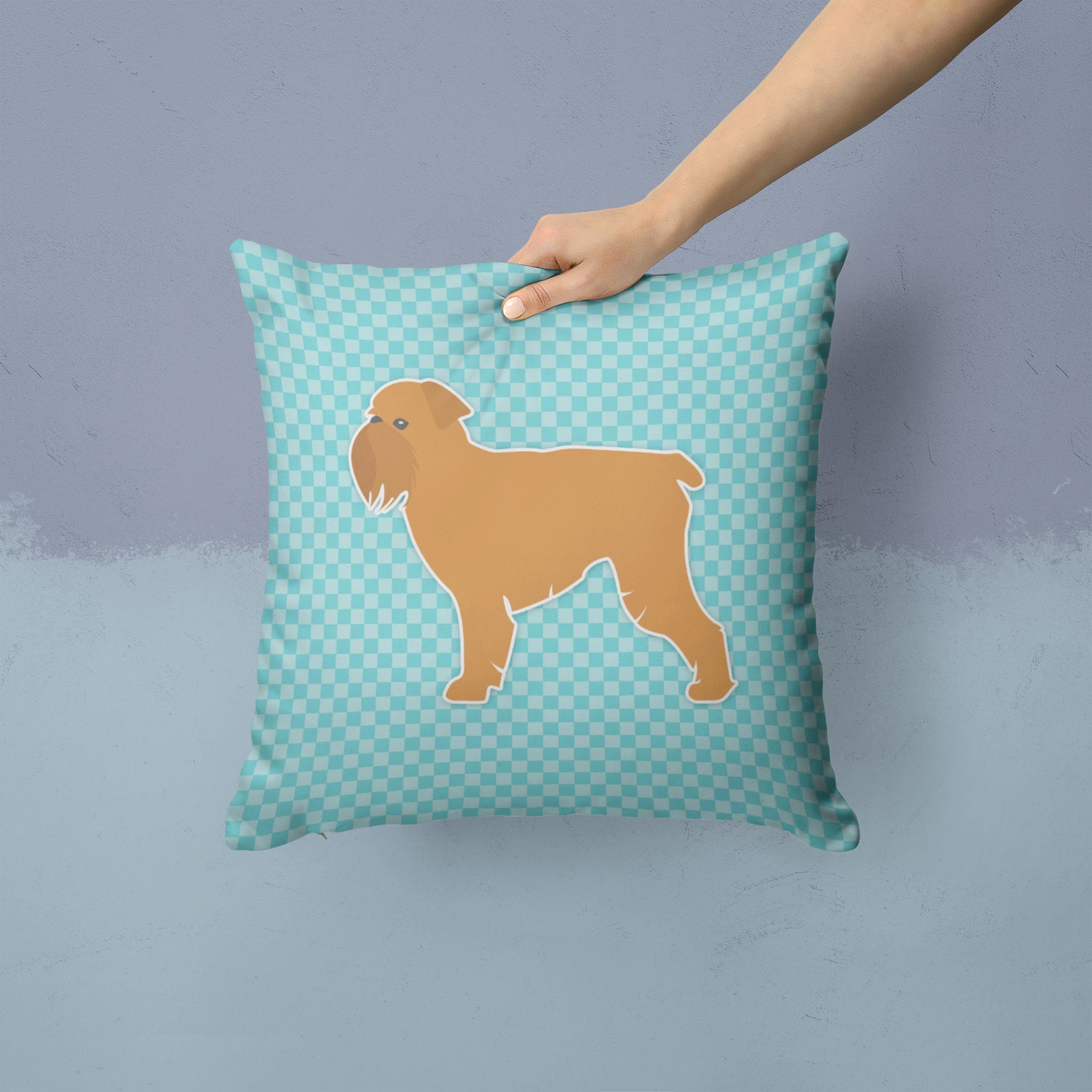 Brussels Griffon Checkerboard Blue Fabric Decorative Pillow BB3740PW1414 - the-store.com