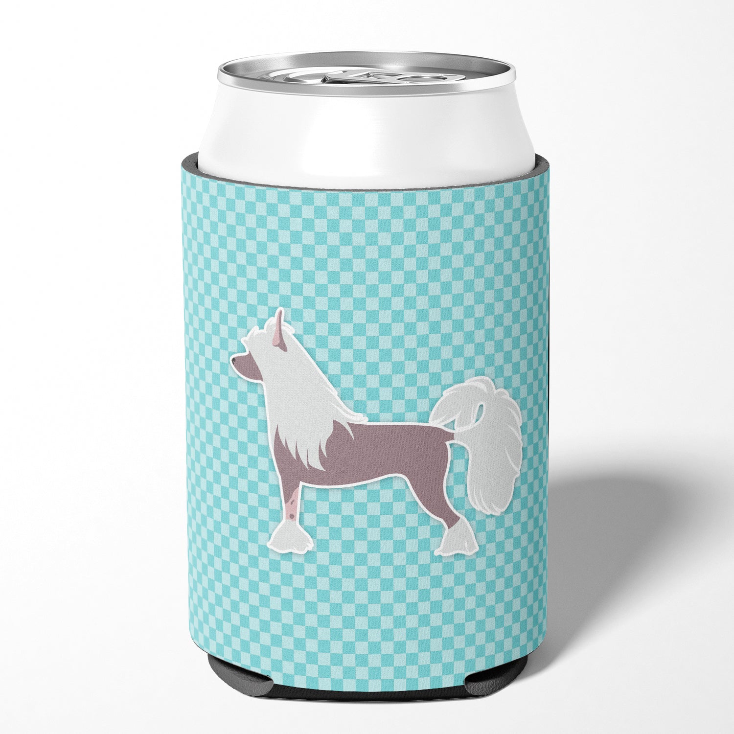 Chinese Crested Checkerboard Blue Can or Bottle Hugger BB3743CC