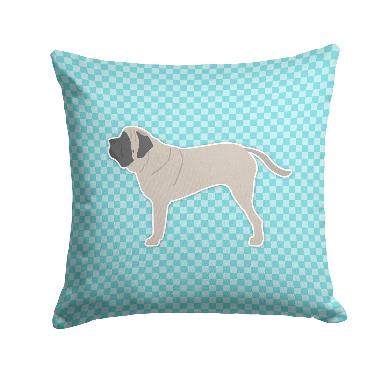 English Mastiff Checkerboard Blue Fabric Decorative Pillow BB3756PW1414 - the-store.com
