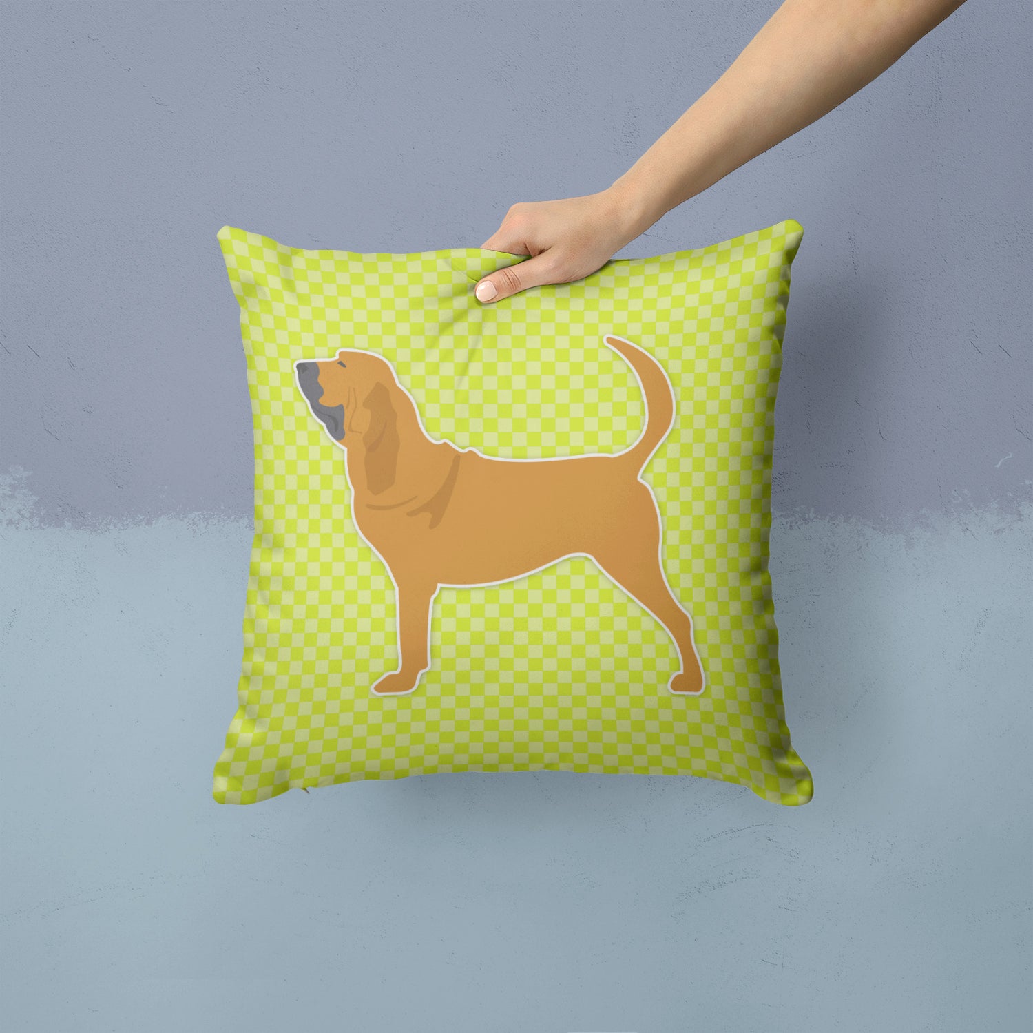 Bloodhound Checkerboard Green Fabric Decorative Pillow BB3784PW1414 - the-store.com