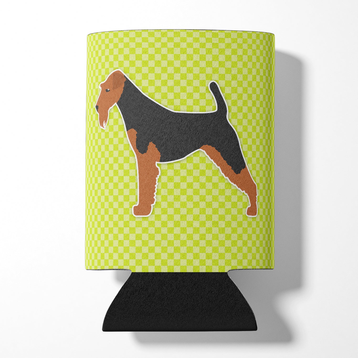 Welsh Terrier Checkerboard Green Can or Bottle Hugger BB3785CC