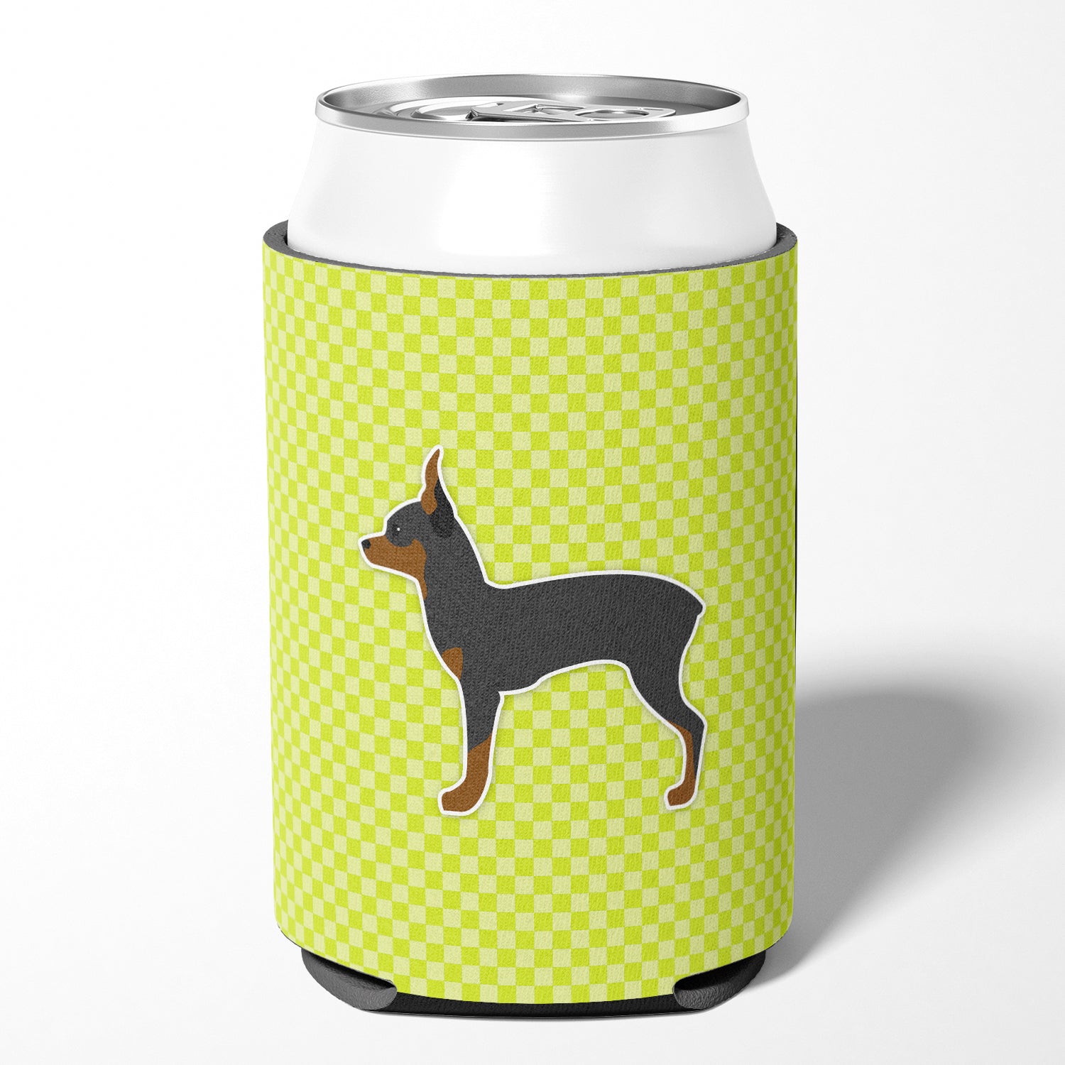 Toy Fox Terrier Checkerboard Green Can or Bottle Hugger BB3787CC