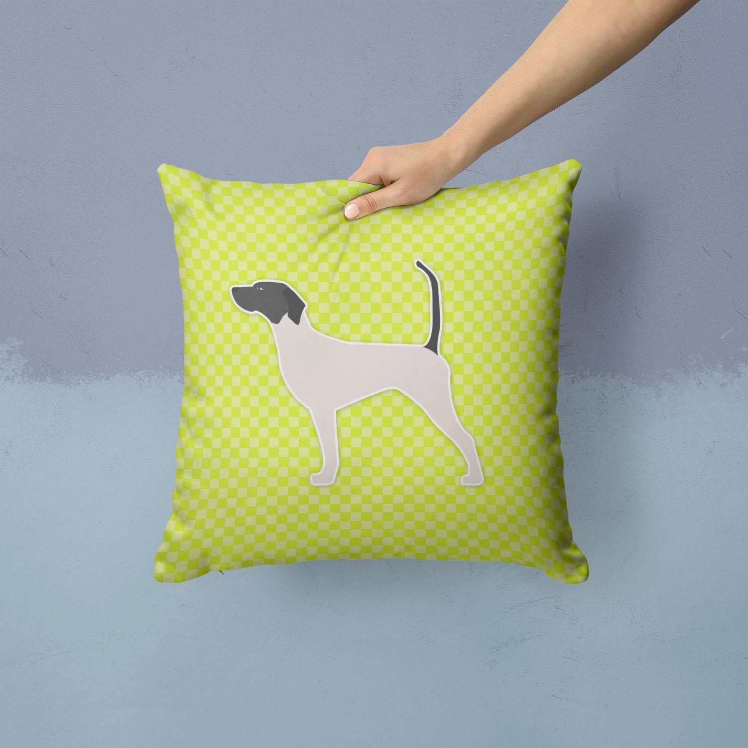 English Pointer Checkerboard Green Fabric Decorative Pillow BB3795PW1414 - the-store.com