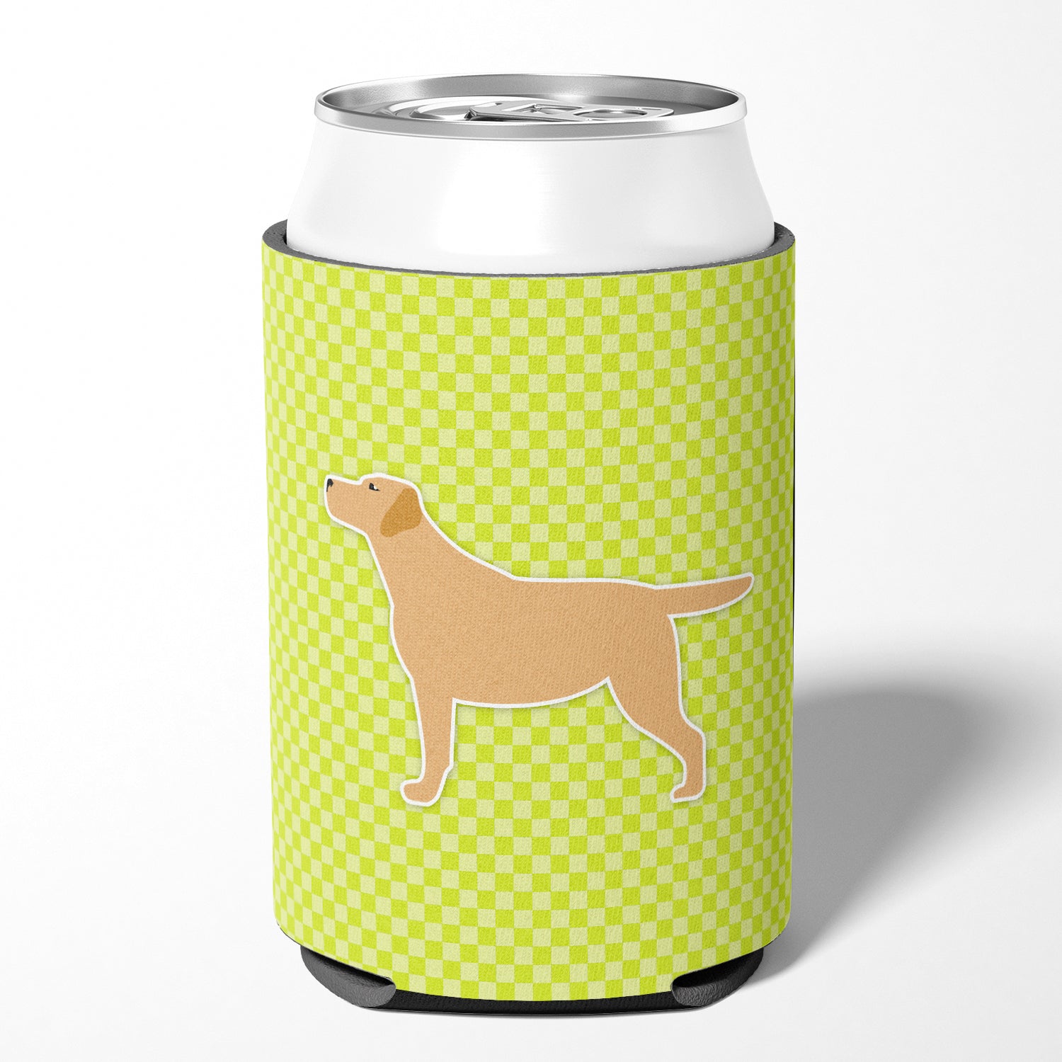Yellow Labrador Retriever Checkerboard Green Can or Bottle Hugger BB3797CC