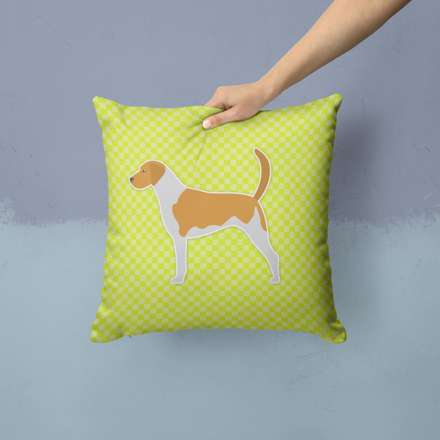 American Foxhound Checkerboard Green Fabric Decorative Pillow BB3798PW1414 - the-store.com