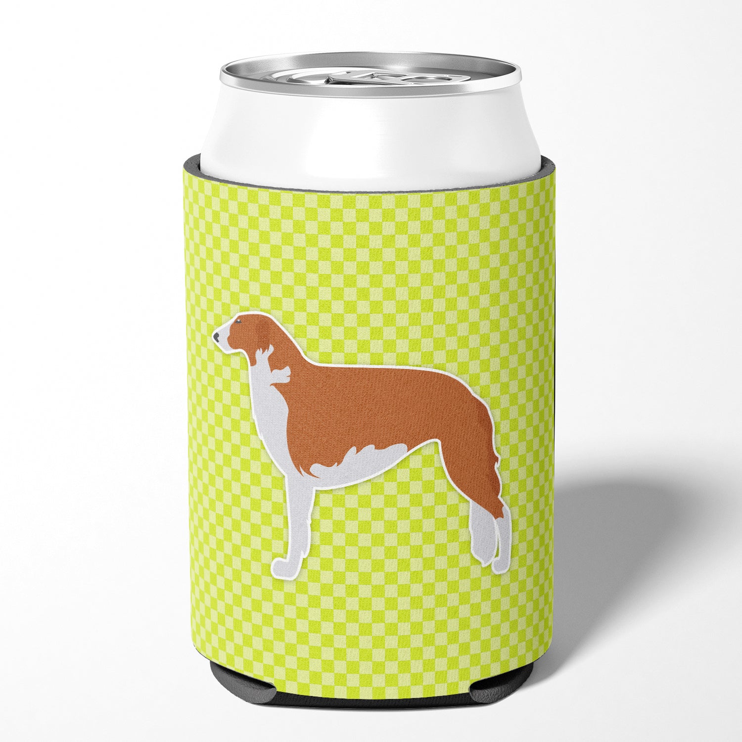 Borzoi Russian Greyhound Checkerboard Green Can or Bottle Hugger BB3799CC