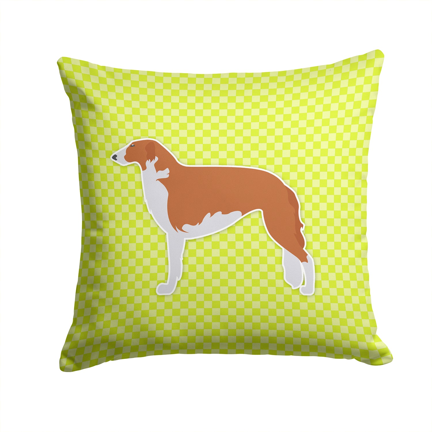 Borzoi Russian Greyhound Checkerboard Green Fabric Decorative Pillow BB3799PW1414 - the-store.com