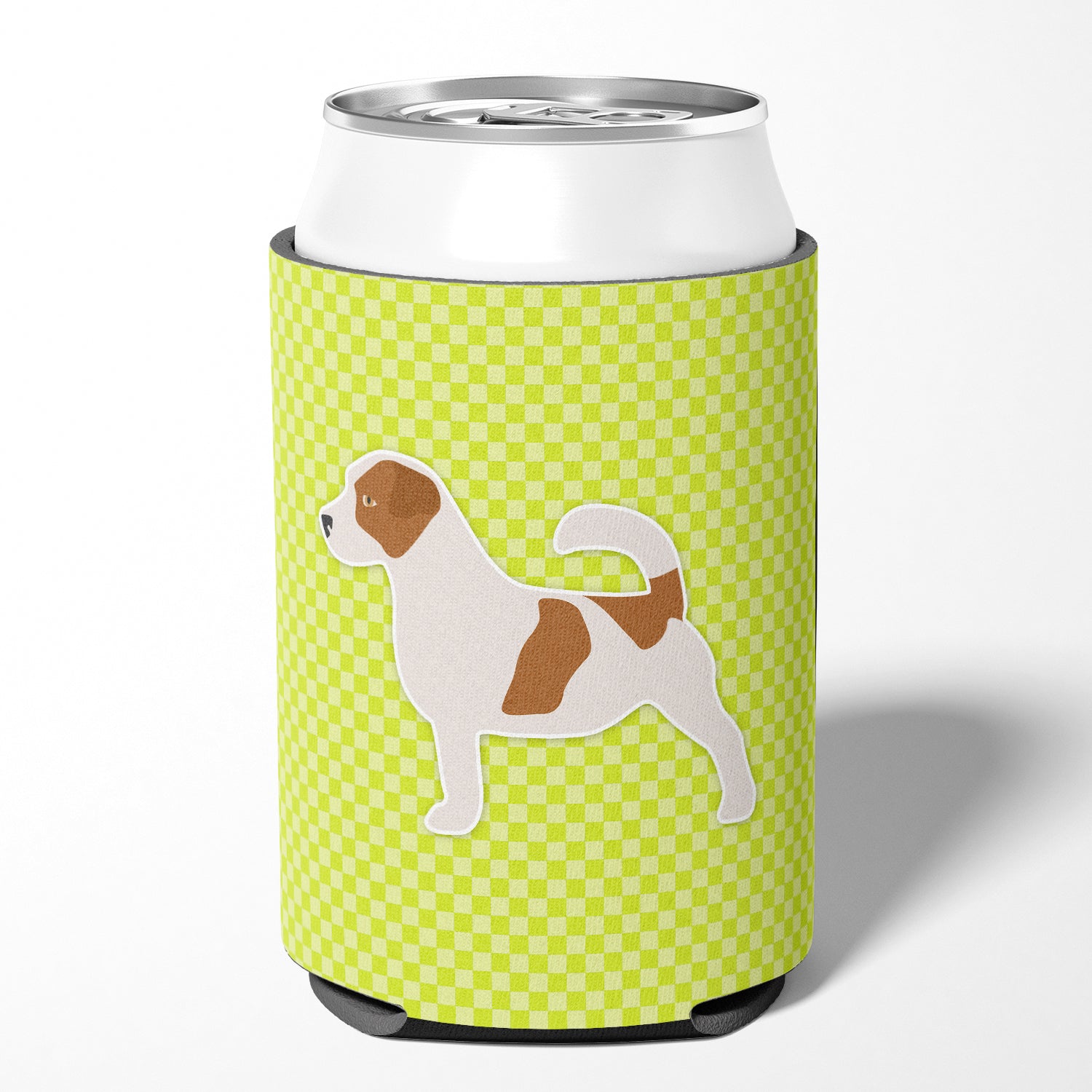 Jack Russell Terrier Checkerboard Green Can or Bottle Hugger BB3807CC