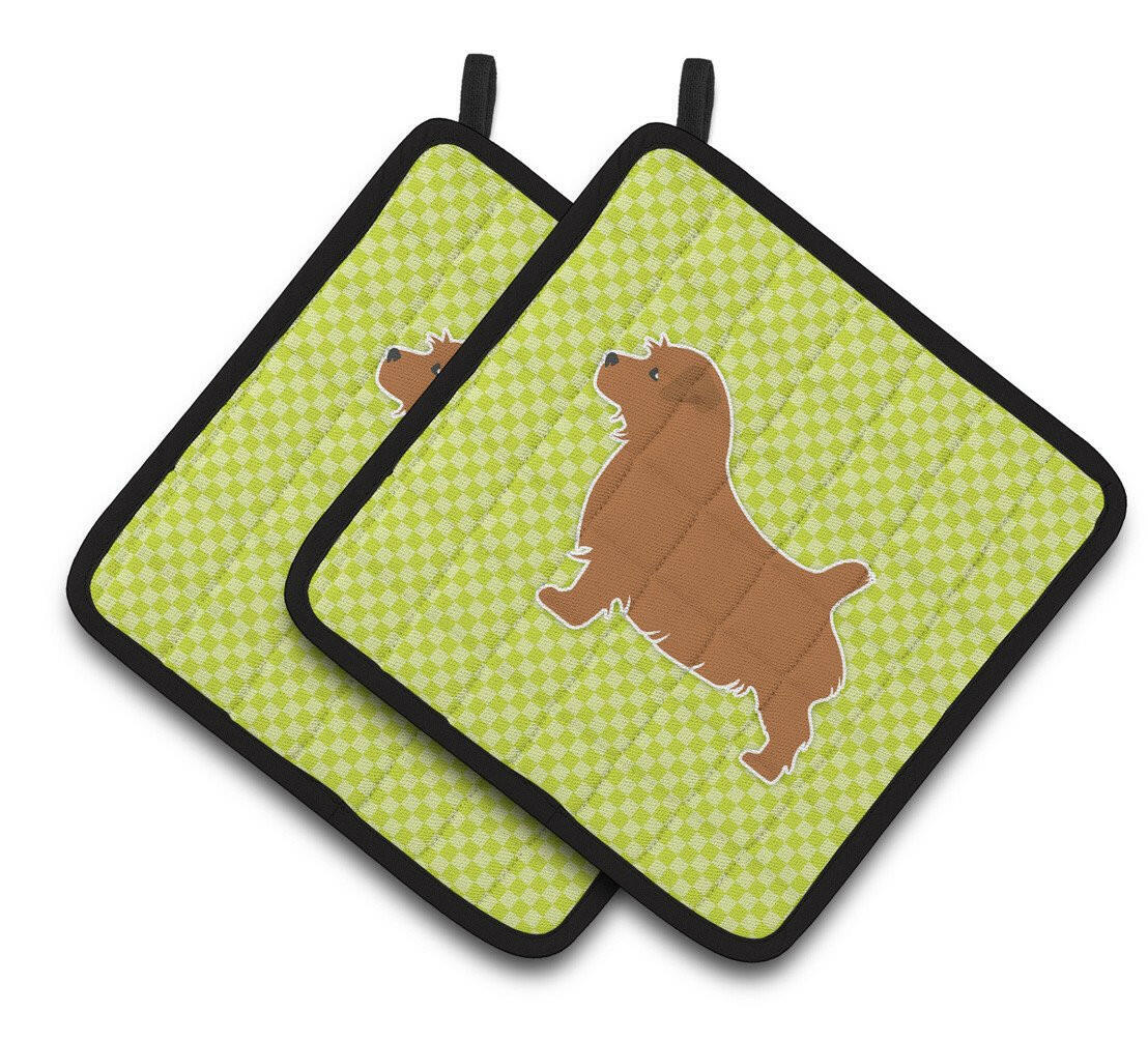 Norfolk Terrier Checkerboard Green Pair of Pot Holders BB3809PTHD by Caroline's Treasures