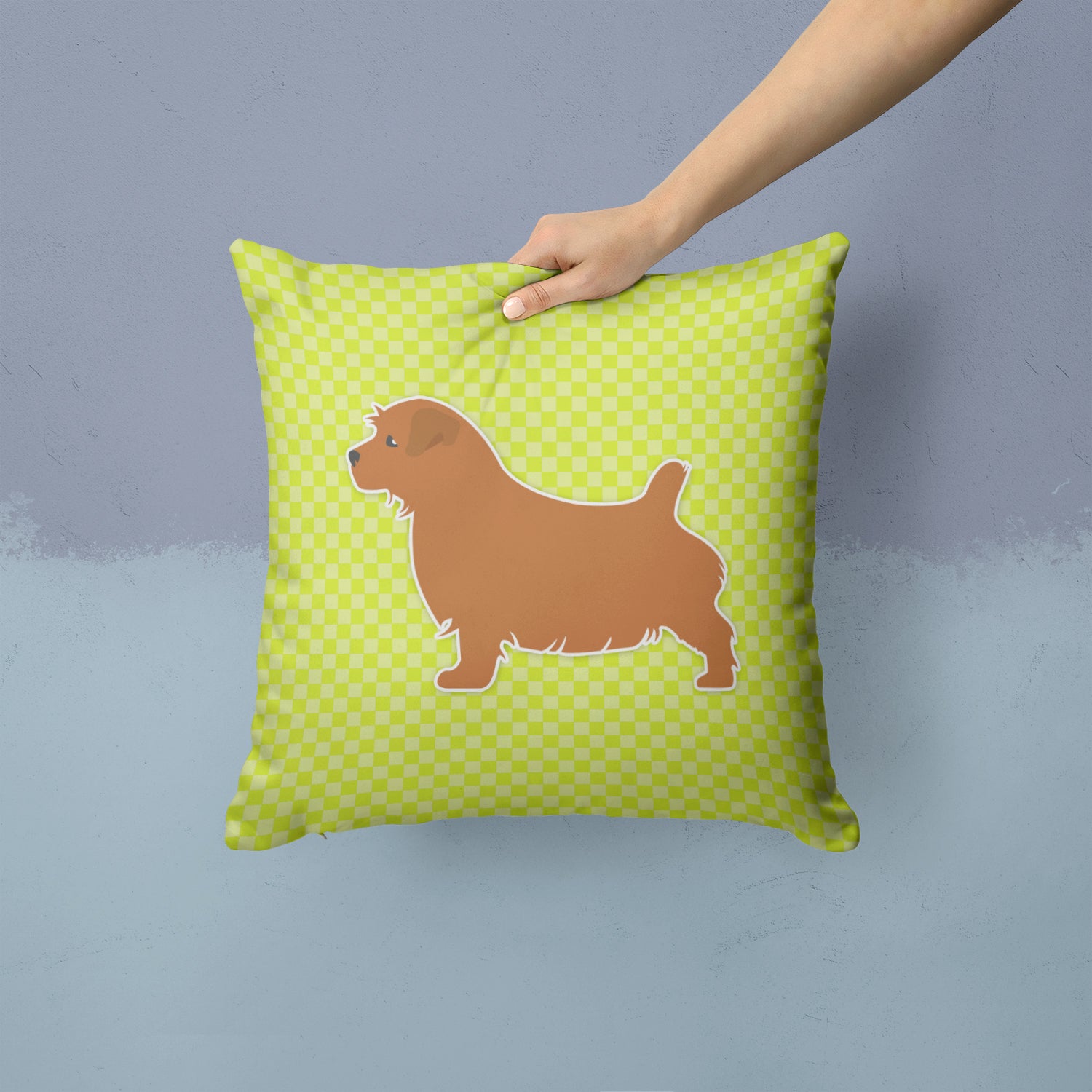 Norfolk Terrier Checkerboard Green Fabric Decorative Pillow BB3809PW1414 - the-store.com